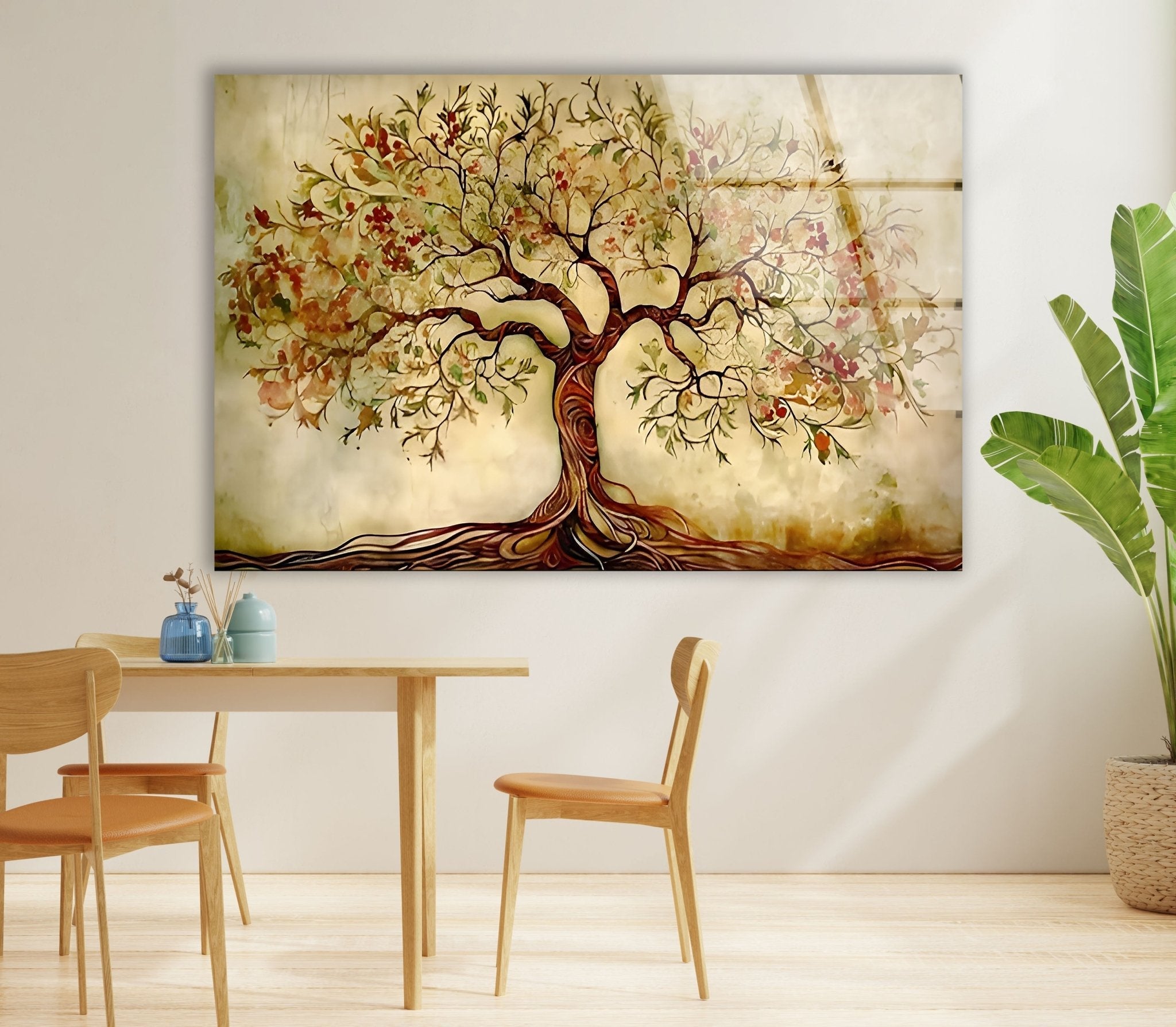 Elegant Beige Tree Glass Wall Art - Handmade Modern Home Decor for Living Room, Bedroom & Office - Perfect Gift for Housewarming & Holidays