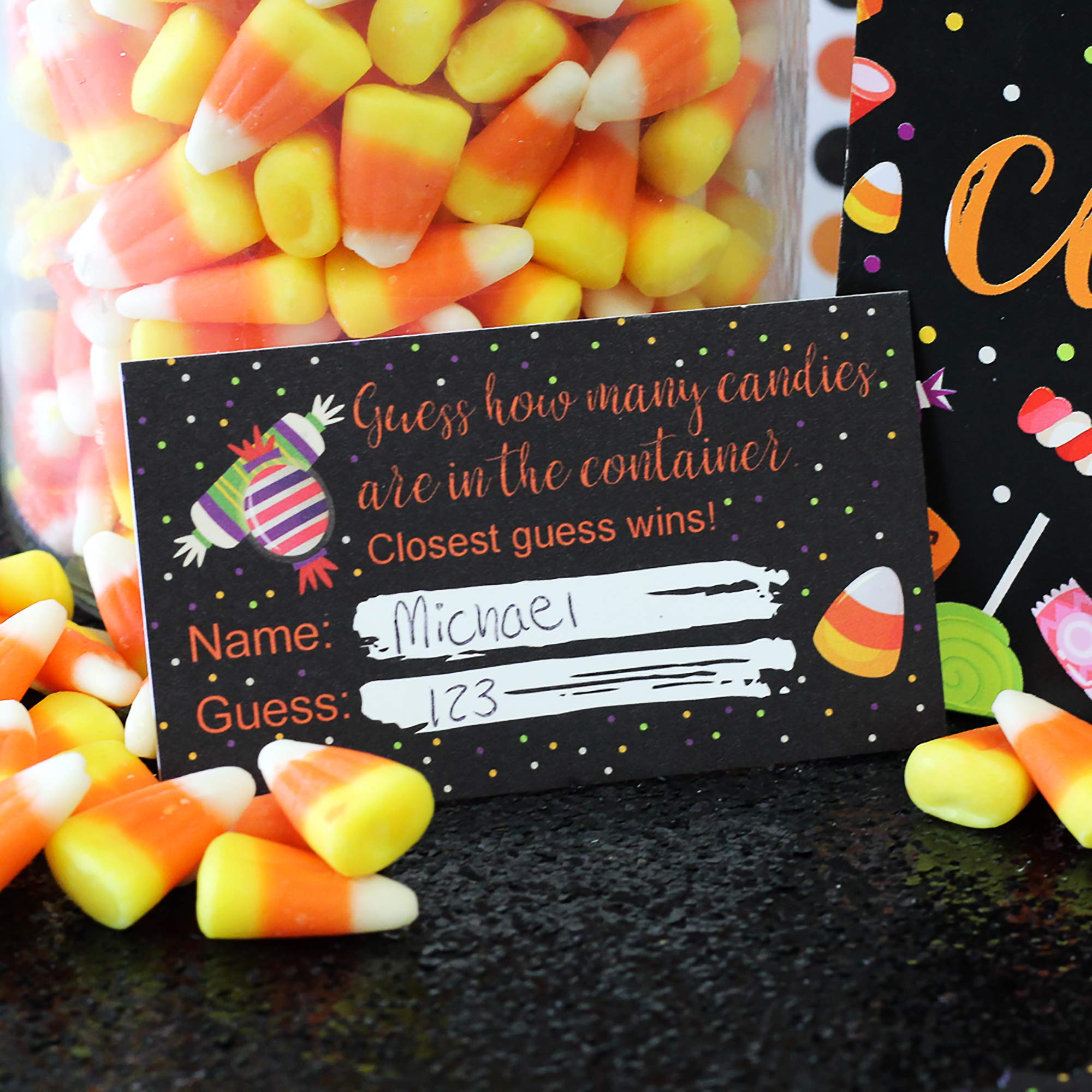 Distinctivs Halloween Candy Counting Game - Fun Party Activity with Sign & Cards for Trick or Treat, Halloween Parties & Family Game Nights