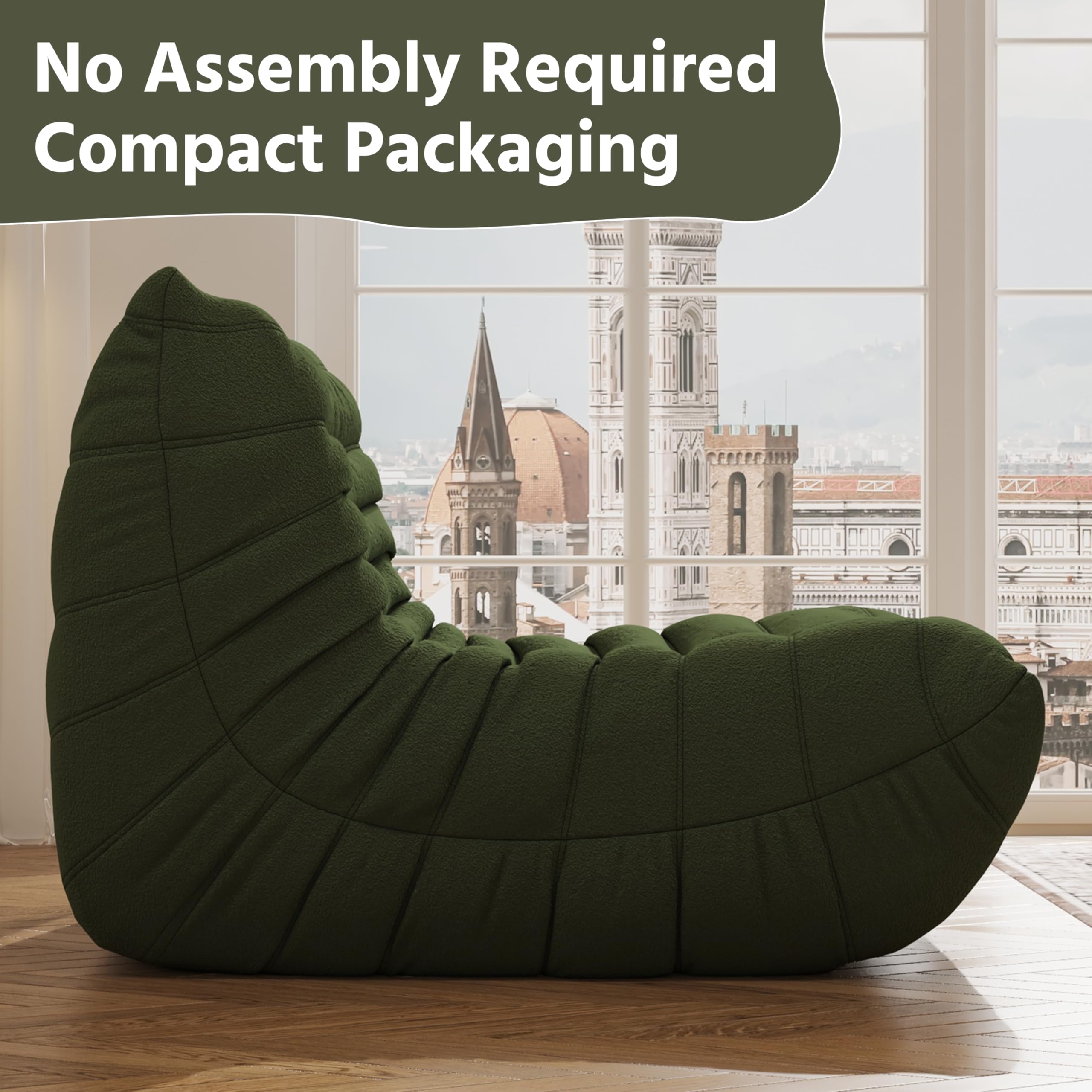 Comfortable Giant Bean Bag Chair for Adults - High Density Foam Fireside Lounger with Soft Teddy Velvet Fabric - Perfect for Living Room, Bedroom, Office & Apartment - Relaxing Floor Sofa for Reading, Gaming & Movie Nights