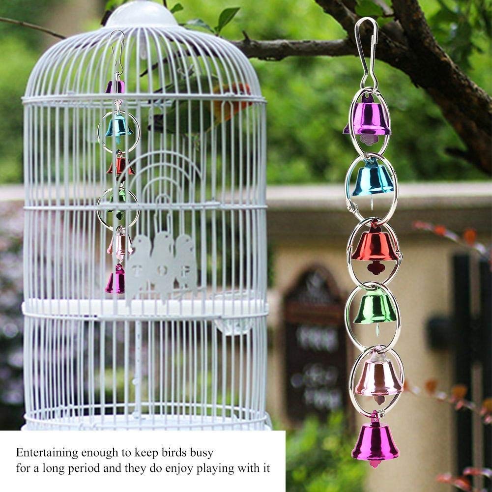 Colorful Hanging Bell Chew Toy for Parrots, Macaws & Pet Birds - Interactive Bird Toy with Bells & Strings - Durable Chewing & Play Activity for African Greys, Cockatoos, Amazons (Great for Cage Enrichment & Mental Stimulation)
