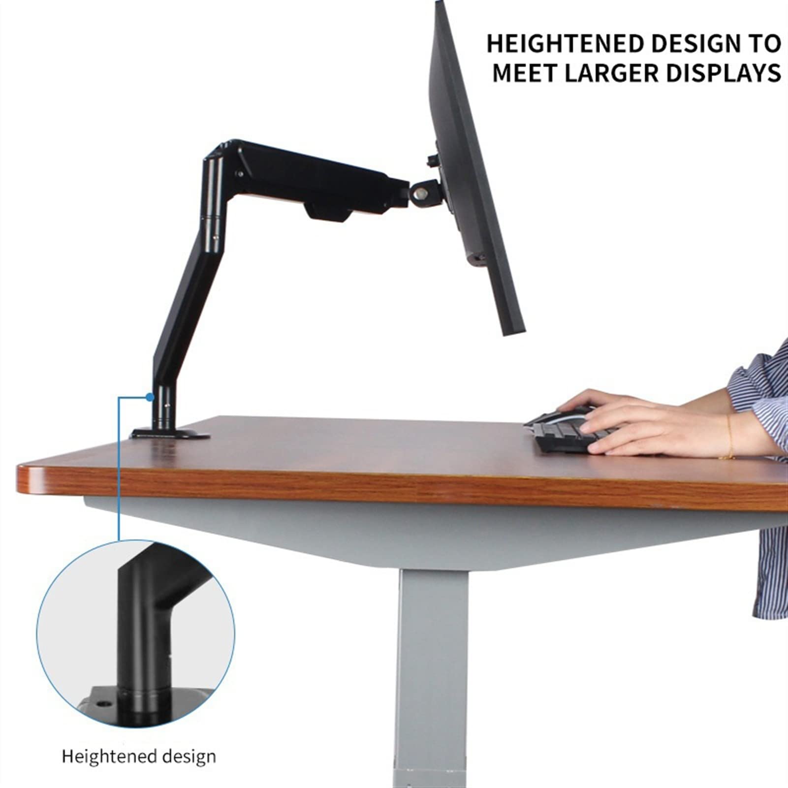 Adjustable Gas Spring Monitor Stand for 17-32 Inch Screens - Single Aluminum Arm VESA 75x75/100x100mm Mount - Ergonomic Height Adjustable Desk Bracket (Gray) - Perfect for Home Office, Gaming Setup & Workspace Organization