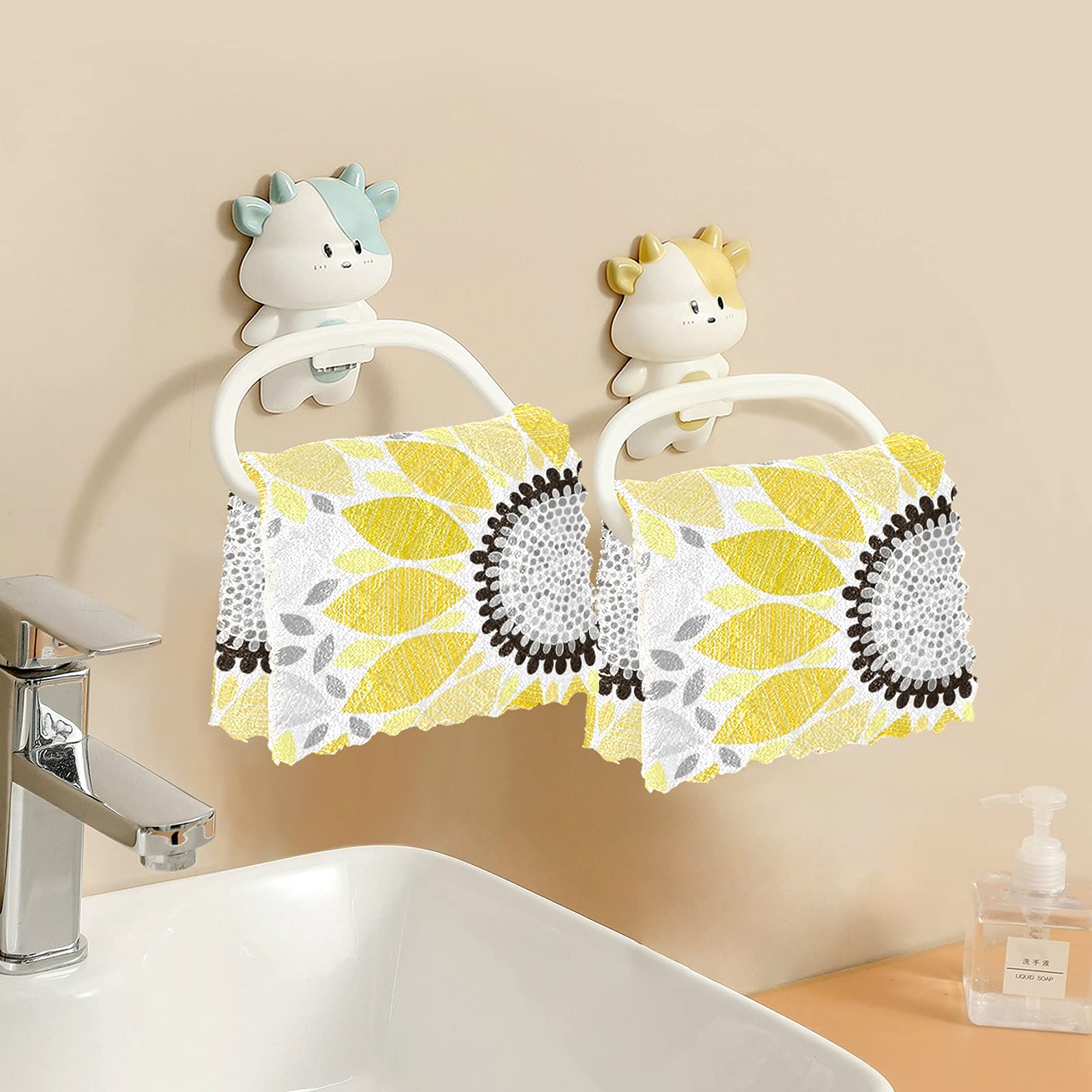 SUABO Sunflower Printed Kitchen Towels - 6 Pack Reusable Dish Cloths & Cleaning Rags | Absorbent & Durable for Washing Dishes, Drying Hands & Kitchen Cleaning
