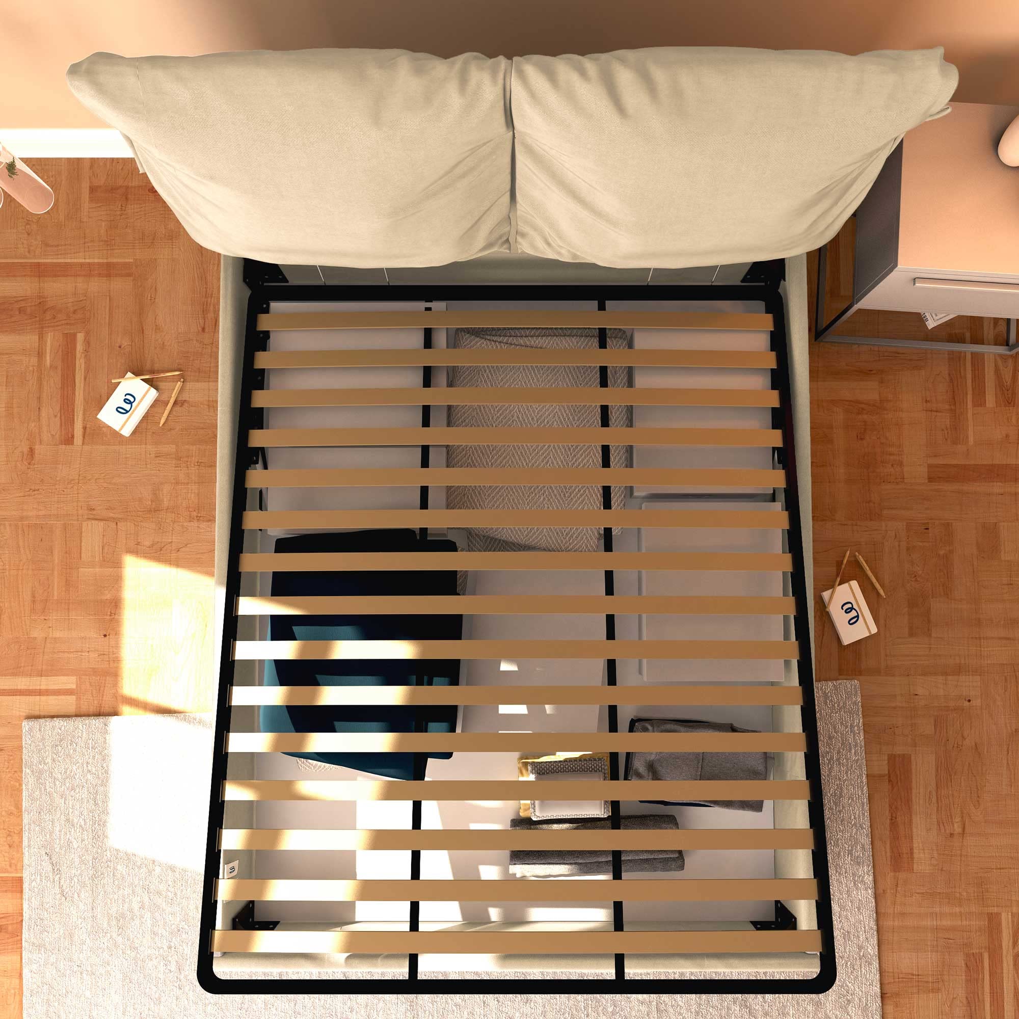 Baldiflex Single Bed with Storage - Licia Soft Synthetic Leather Upholstery, Slatted Base for Single Mattresses, 180 x 200 cm, Light Beige with Padded Headboard | Space-Saving Bedroom Solution for Small Apartments & Guest Rooms