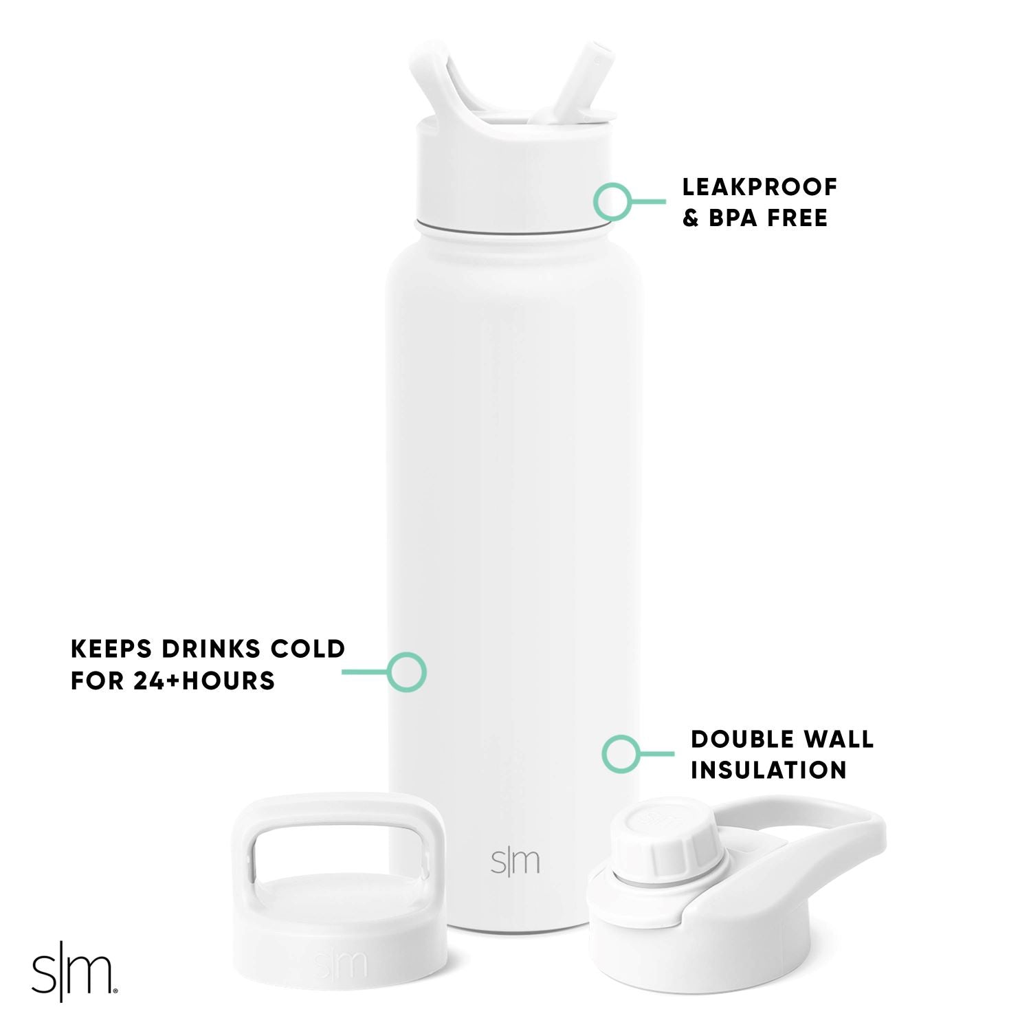 Summit Insulated Water Bottle with 3 Lids - Straw, Chug & Handle | Leakproof Stainless Steel Thermos for Gym, Hiking & Outdoor Activities