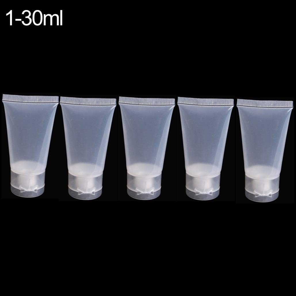 5Pcs Leak-Proof Travel Toiletry Bottles - 30ml Reusable Plastic Squeeze Tubes for Shampoo, Lotion, Conditioner & Cosmetics | Transparent Empty Containers for Creams & Liquid Toiletries | Perfect for Air Travel, Gym Bags & Vacation Essentials