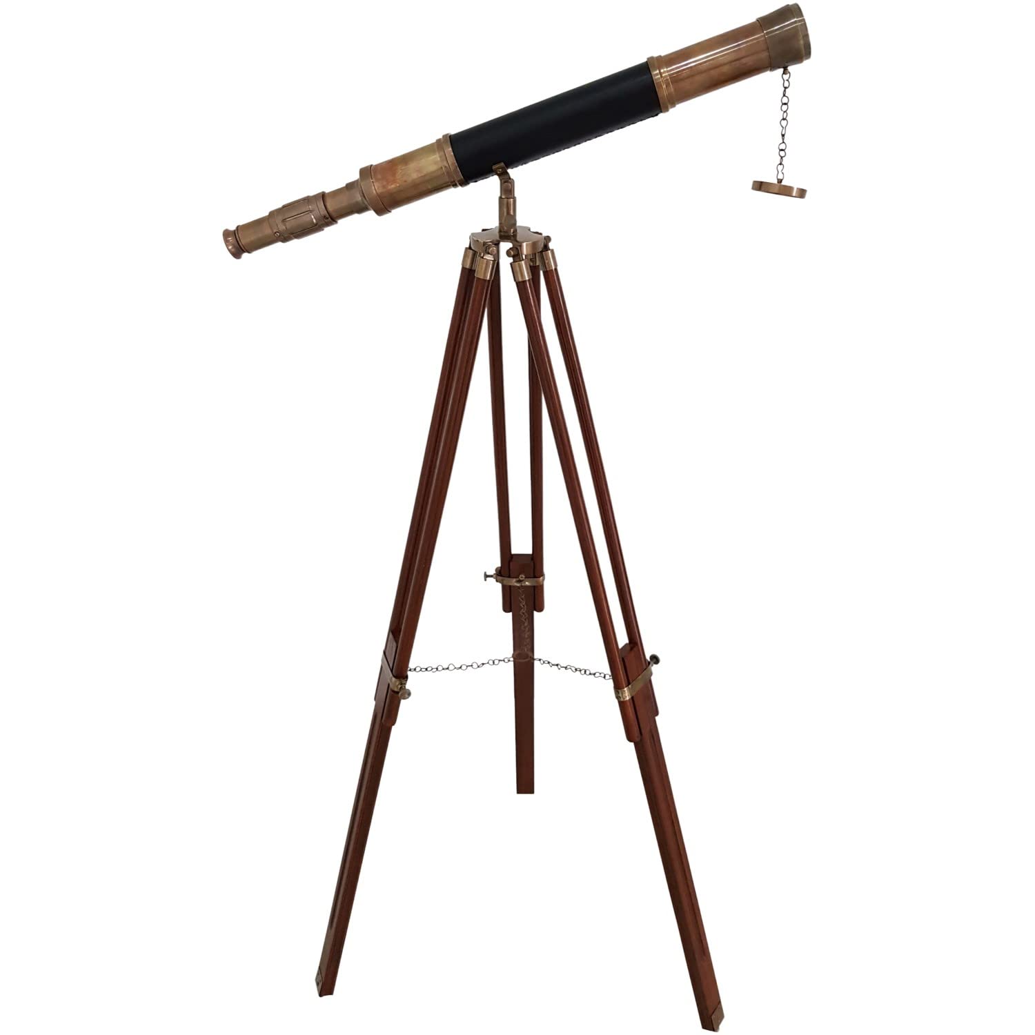 Vintage Antique Brass Telescope with Black Leather & Wooden Stand - Marine & Royal Style Educational Telescope with Tripod for Home, Office Decor - Perfect for Nautical Themed Rooms, Gifts & Collectors