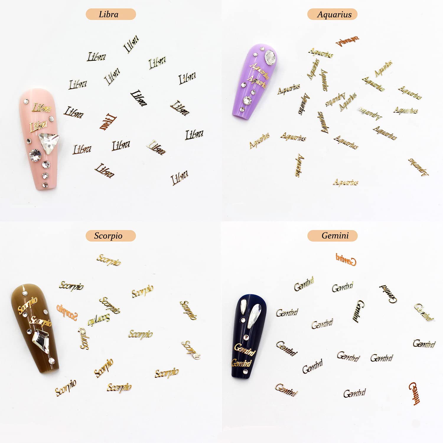 2 Boxes 1200pcs Zodiac Nail Art Charms - Twelve Constellation Gold Nail Stickers & Sequins for Nail Art Decoration | Perfect for DIY Manicures, Salon Nail Designs, and Zodiac-Themed Nail Art