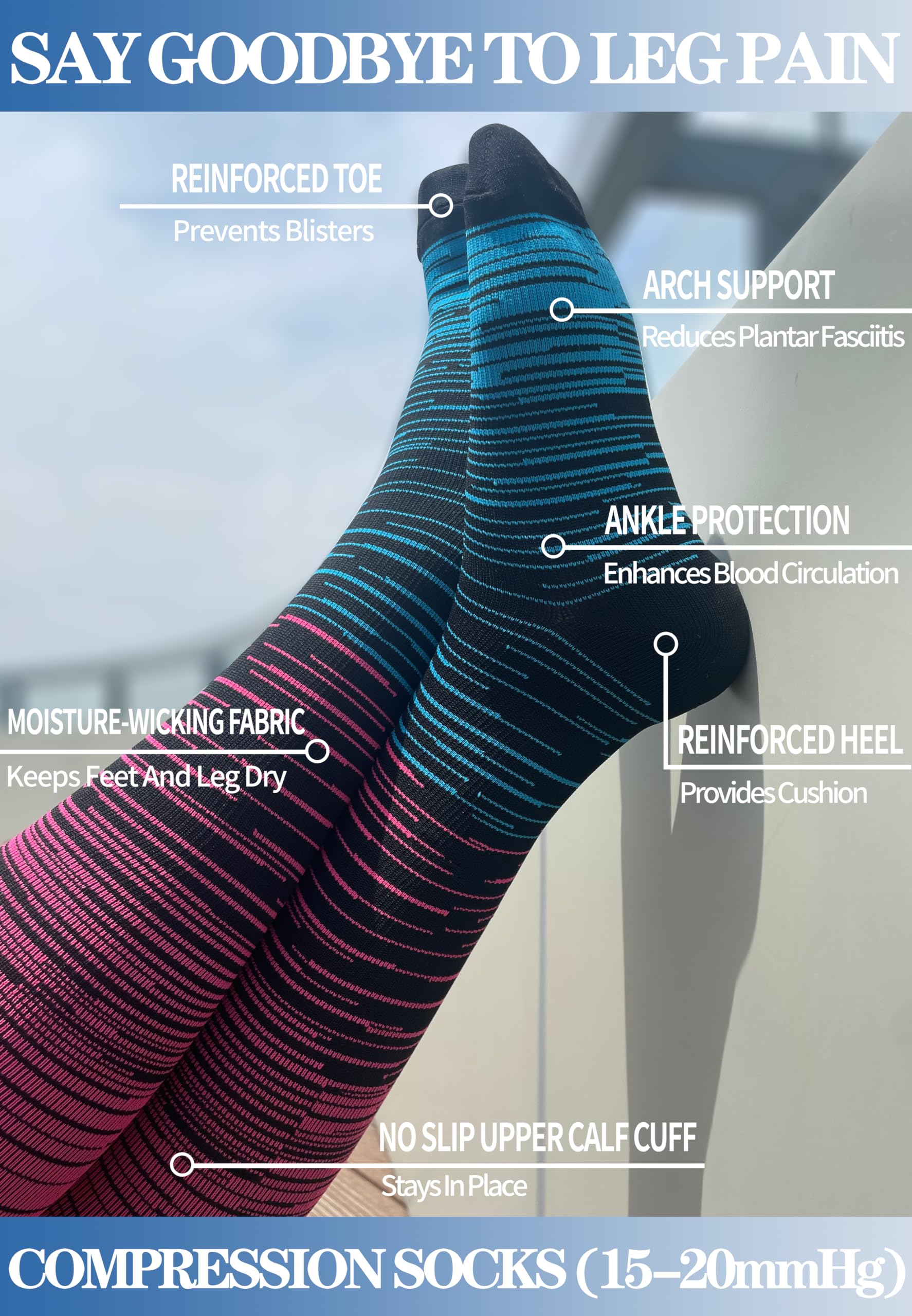 Best 15-20 mmHg Knee High Compression Socks for Women & Men - 3 Pairs Medical Support Stockings for Nurses, Running, Travel & Varicose Vein Relief