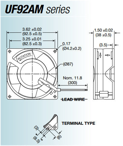 High-Performance Mechatronics UF92AM12 BTHR F AC Fan 92x92x38mm - High Temperature & Speed Cooling Fan for Electronics, Servers, and Industrial Equipment