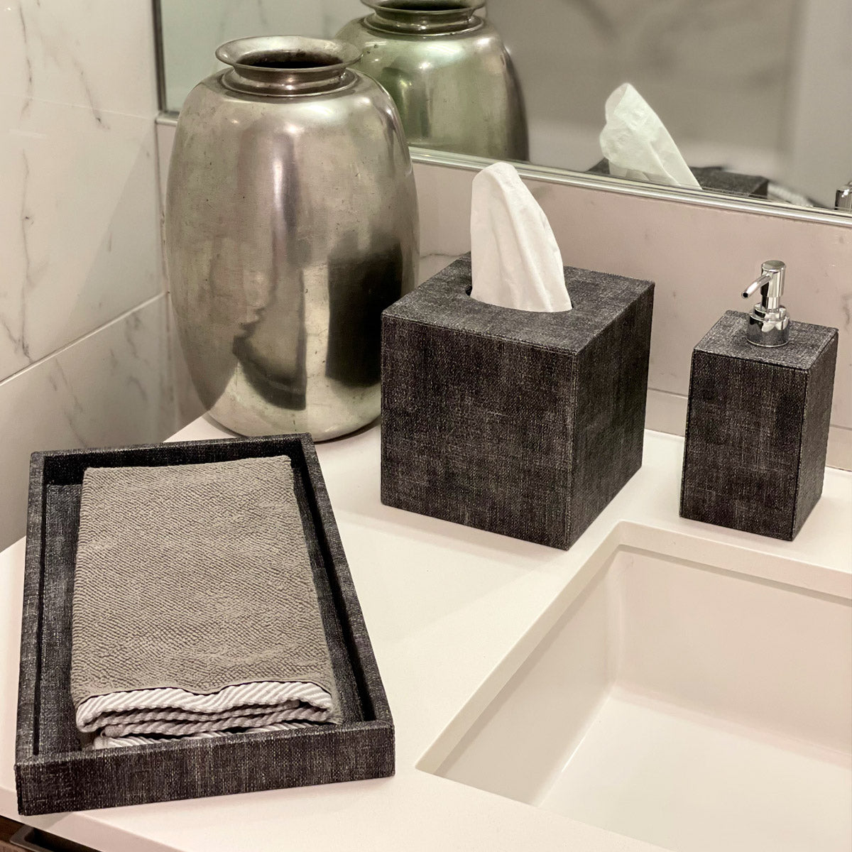 Premium Luster Bath Accessories Set - Shower Caddy, Soap Dish & Toothbrush Holder - Modern Bathroom Organizer for Home & Spa Decor