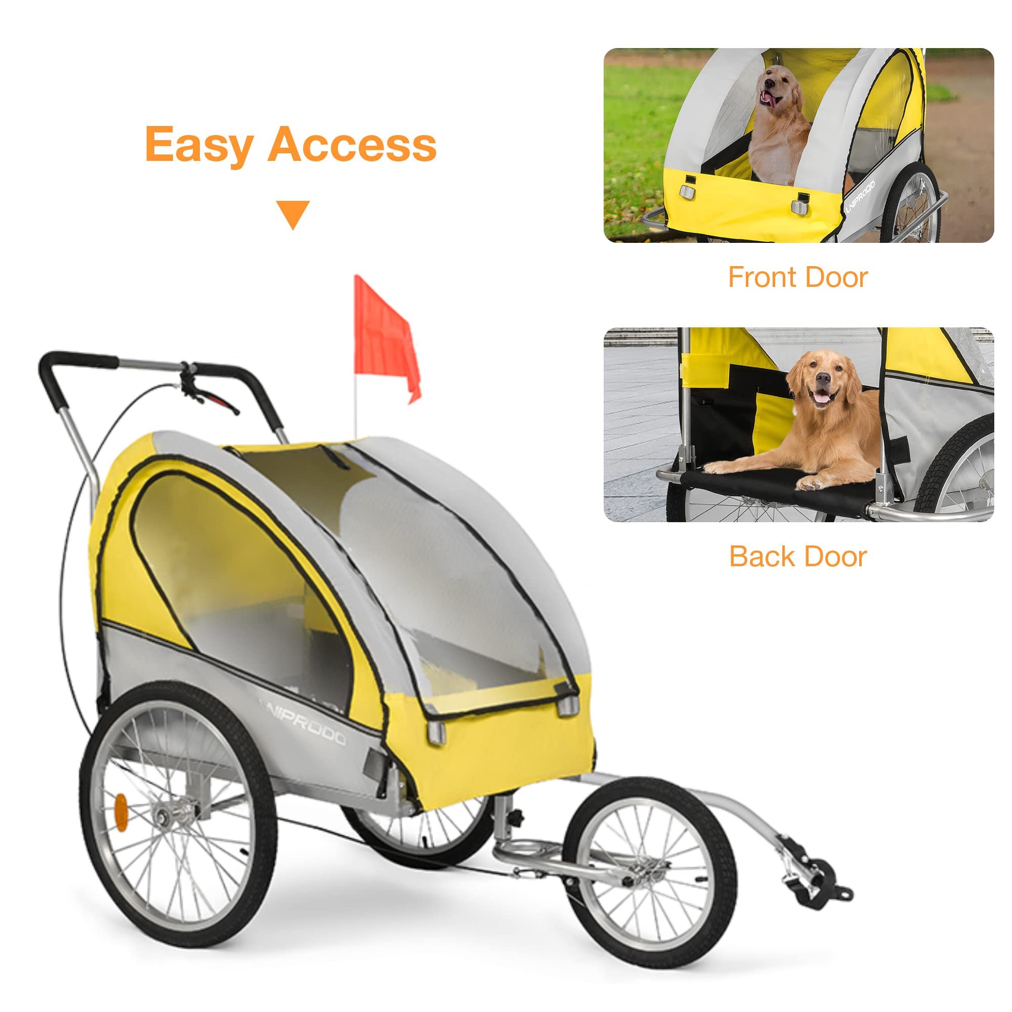 LUCKYERMORE 2 in 1 Dog Bike Trailer & Pet Stroller - Large Bicycle Cart & Jogger Wagon with Mesh Skylight - Cargo Carrier for Travel & Outdoor Adventures - Perfect for Cycling, Jogging, and Road Trips with Your Pet