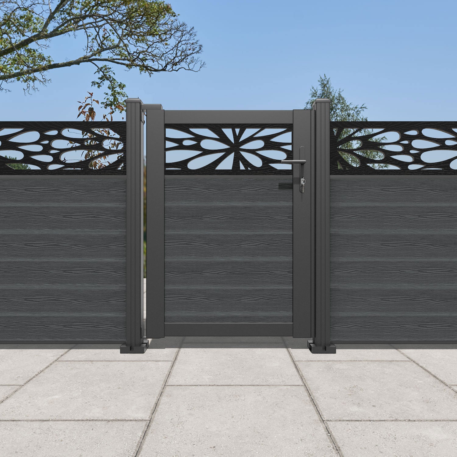 Classic Blossom Dark Grey Pedestrian Gate - Elegant Garden Entryway for Homes, Parks & Walkways