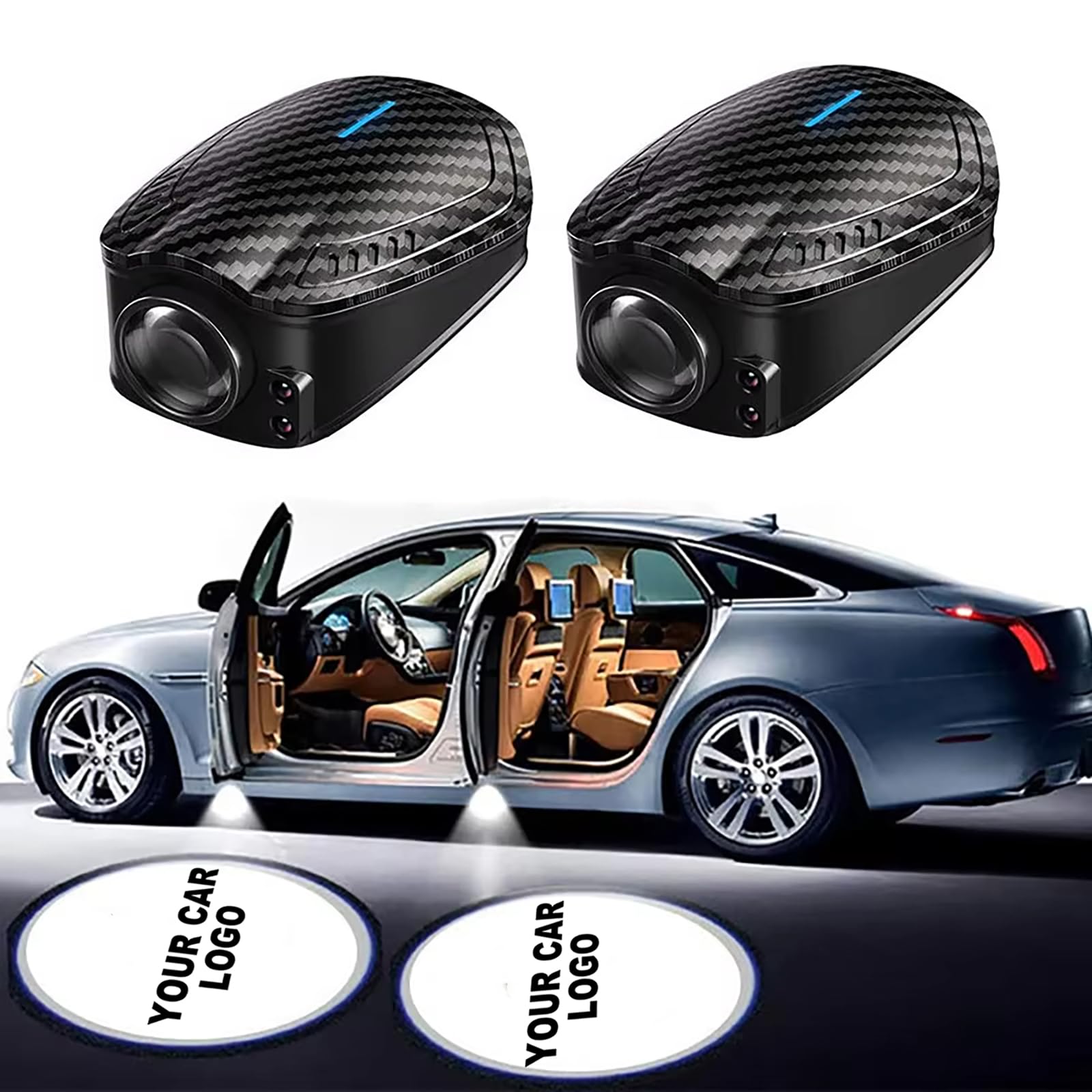 2PCS Wireless HD Car Door Logo Projector - Rechargeable LED Welcome Light with Ghost Shadow Effect, Courtesy Step Lamp for Cars (Ideal for Nighttime Safety & Custom Car Branding)