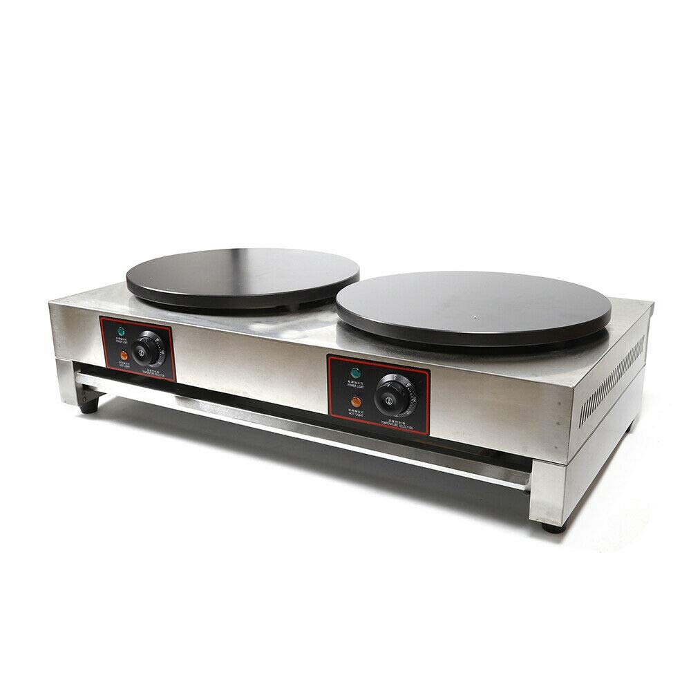 Double Electric Crepe Maker Machine - Non-Stick 110V Pancake Griddle, 3KW+3KW Commercial Grade for Restaurants & Catering | Perfect for Breakfast Cafes, Food Trucks & Home Brunch Cooking