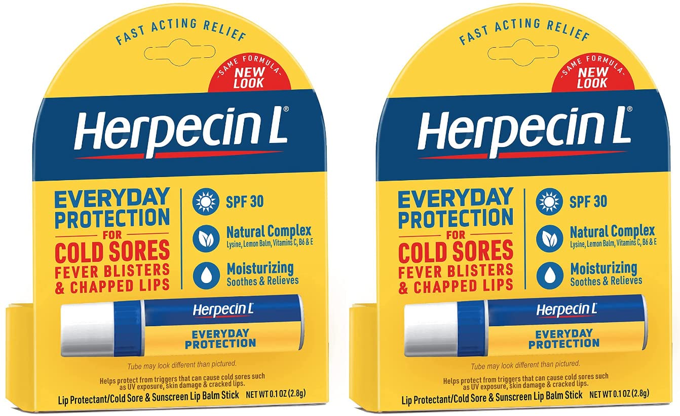 Herpecin-L SPF 30 Lip Balm Stick for Cold Sores & Sun Protection - 0.1 oz (2-Pack) - Moisturizing Lip Care for Dry, Chapped Lips - Perfect for Outdoor Activities & Daily Use