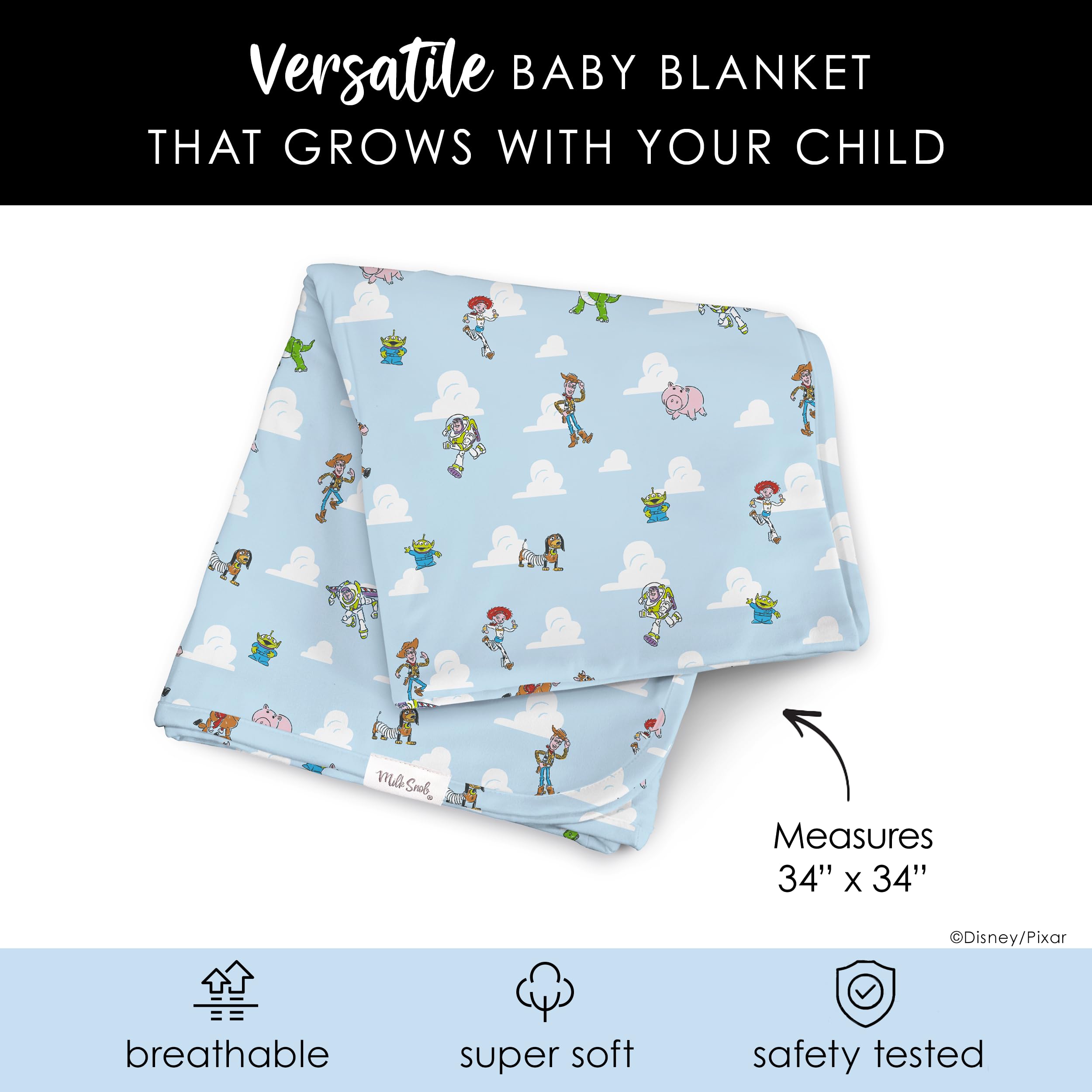Disney Pixar Toy Story Baby Swaddle Blanket - Soft Receiving Security Blanket for Newborns, Infants & Toddlers - 34x34 Inch Gender Neutral Baby Shower Gift - Nursery Bedding, Playtime & Comfort Use