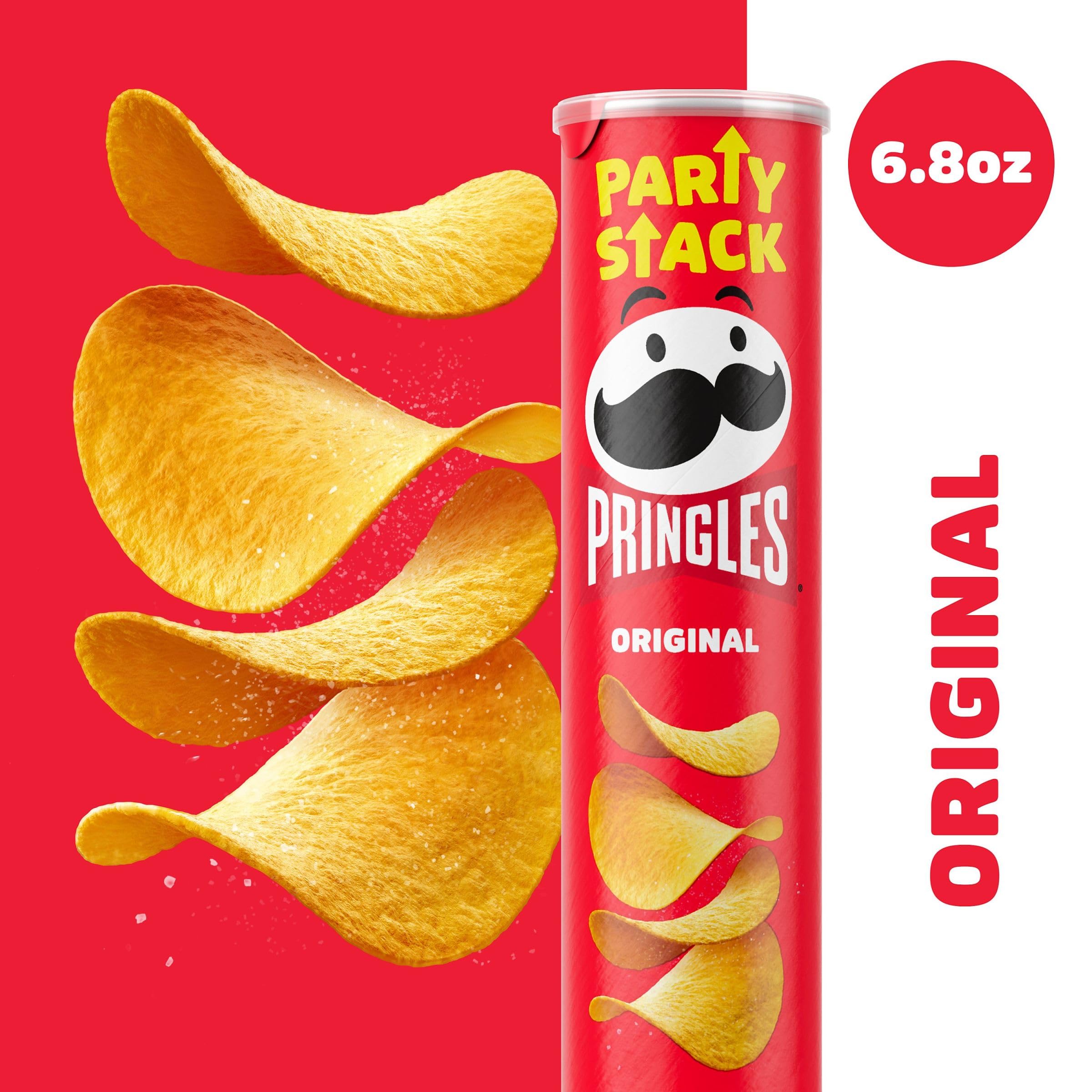 Pringles Original Potato Crisps Chips - 6.8oz Can (Pack of 1) | Crunchy Snacks for Lunch, Travel & Parties | Perfect On-the-Go Snack for Work, School & Social Gatherings