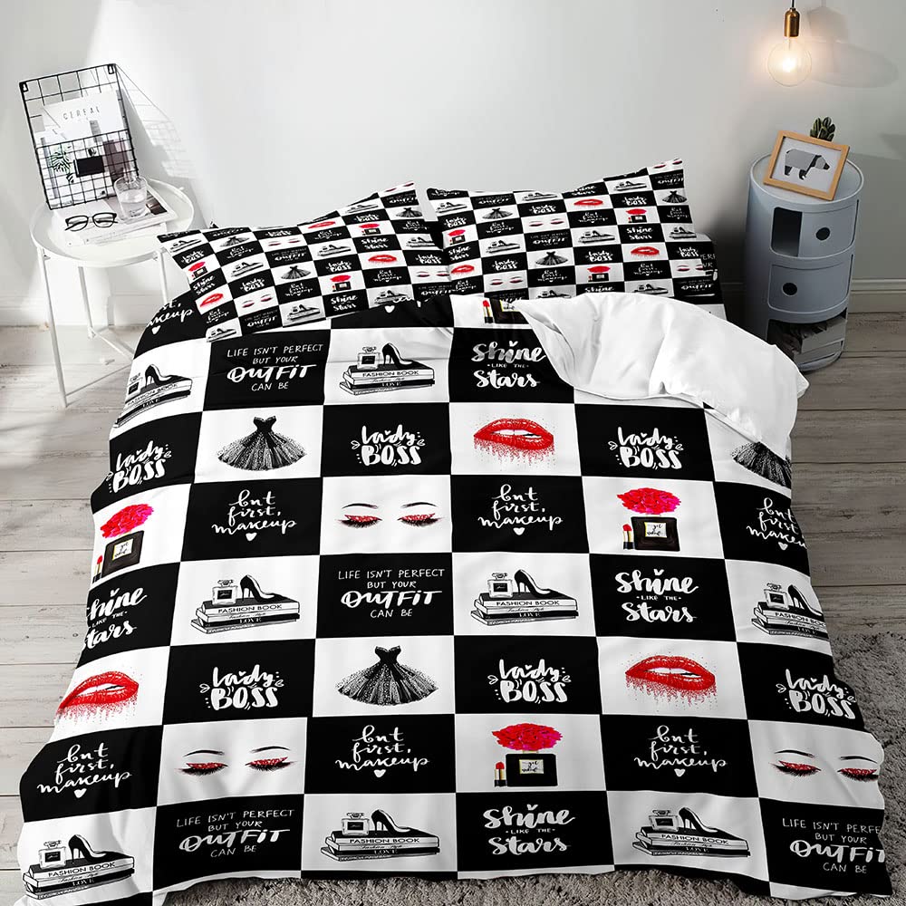 VIVIHOME 2-Piece Buffalo Plaid Duvet Cover Set - Twin Size Black & White Checkered Bedding with 1 Pillowcase | Soft Comforter Quilt Cover for Cozy Bedroom Decor | Perfect for Teens, Dorms, Guest Rooms & Modern Farmhouse Style