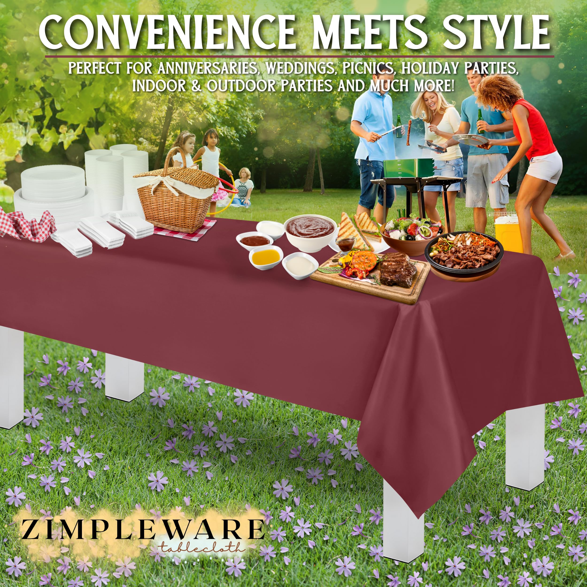 Premium Burgundy Disposable Plastic Tablecloth (6-Pack) - 54