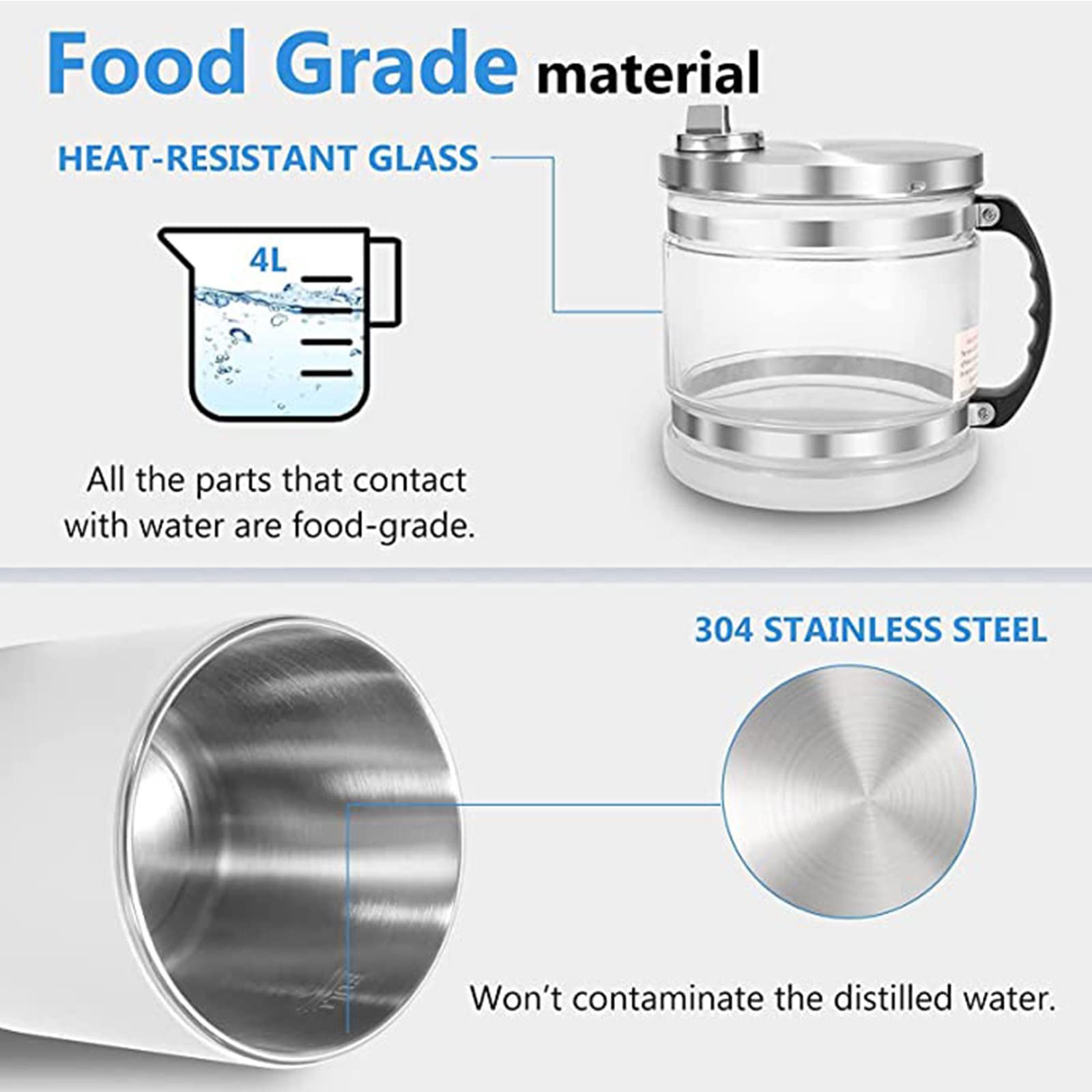 XYEJL 4L Household Water Distiller with Dual Temperature Display - 750W Glass Water Purifier for Clean Distilled Water - Perfect for Home & Office Use (Silver) | Make Pure Drinking Water for Coffee, Baby Formula & Healthy Living