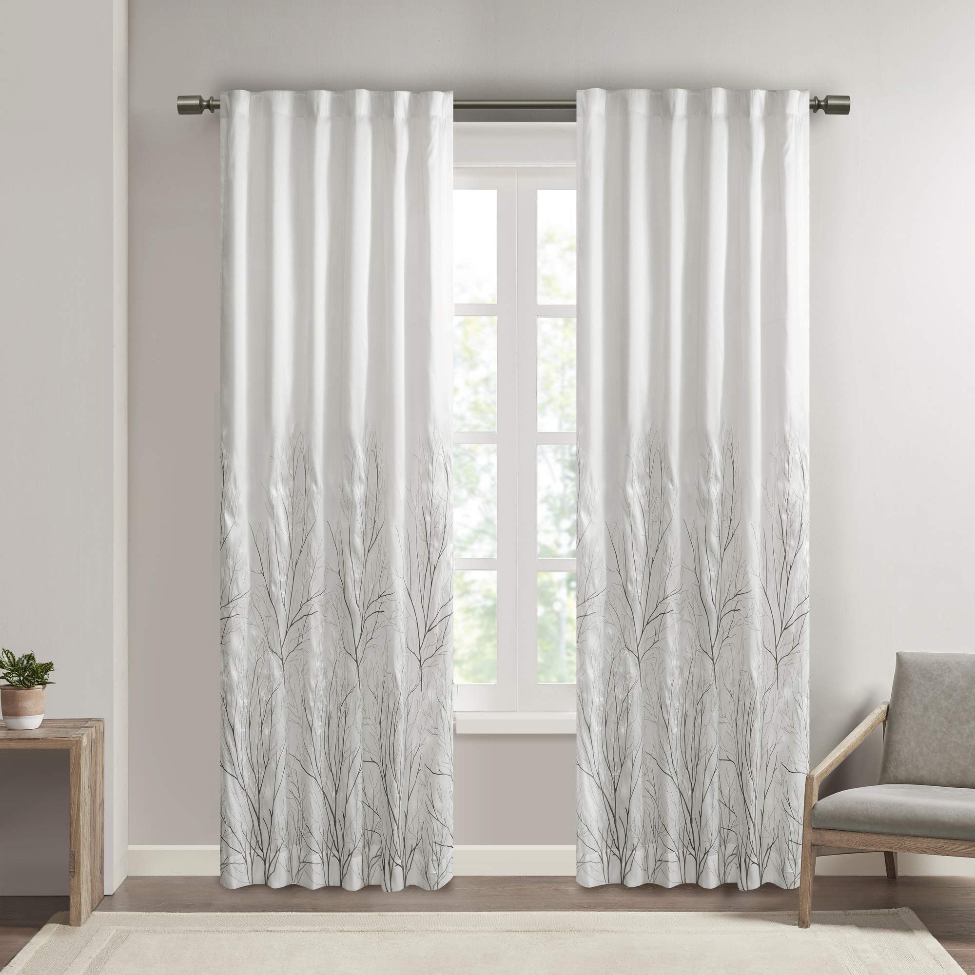 Madison Park White Embroidered Andora Back Tab Window Curtains - 50