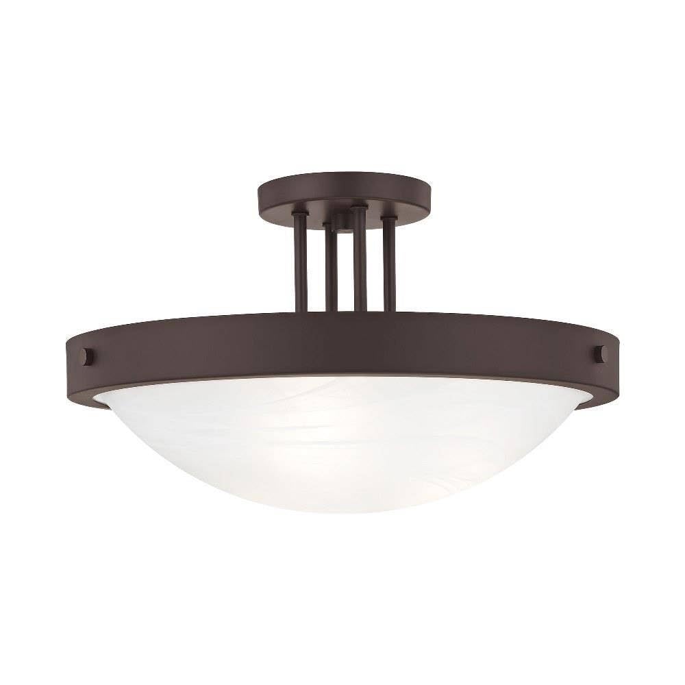 Livex Lighting 73956-07 Bronze Flush Mount Ceiling Light Fixture with White Alabaster Glass Shade - Perfect for Bedroom, Hallway, and Entryway Lighting
