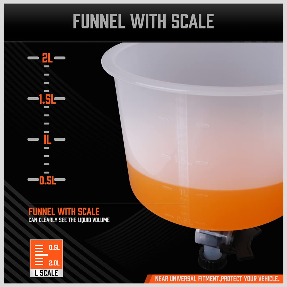 HORUSDY No-Spill Coolant Funnel Kit with Adapters - Universal Fit Spill Proof Funnel Bleeder for Car, Truck & SUV - Perfect for DIY Coolant Flush & Radiator Maintenance