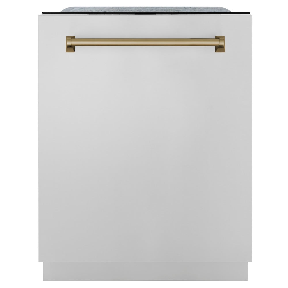 ZLINE Autograph Edition 24-inch Stainless Steel Dishwasher with Champagne Bronze Handle - 45dBa Ultra Quiet, 3rd Rack & Top Touch Controls - Perfect for Modern Kitchens and Open-Concept Homes (DWMTZ 304 24 CB)