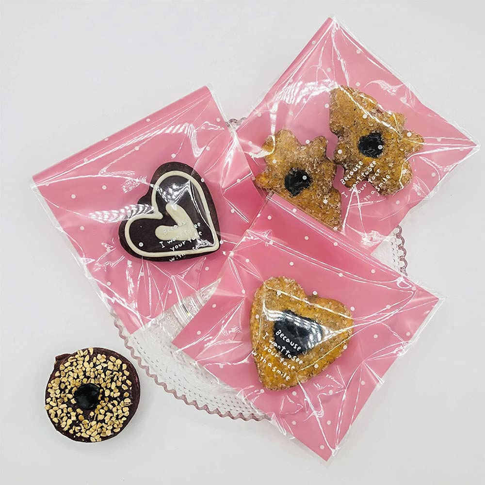 100pcs Pink Self-Adhesive Treat Bags - Small Cellophane Cookie Bags for Candy, Bakery, Party & Wedding Favors (3.94” x 3.94”) | Perfect for Birthday Parties, Baby Showers, Bridal Showers & Holiday Gift Wrapping