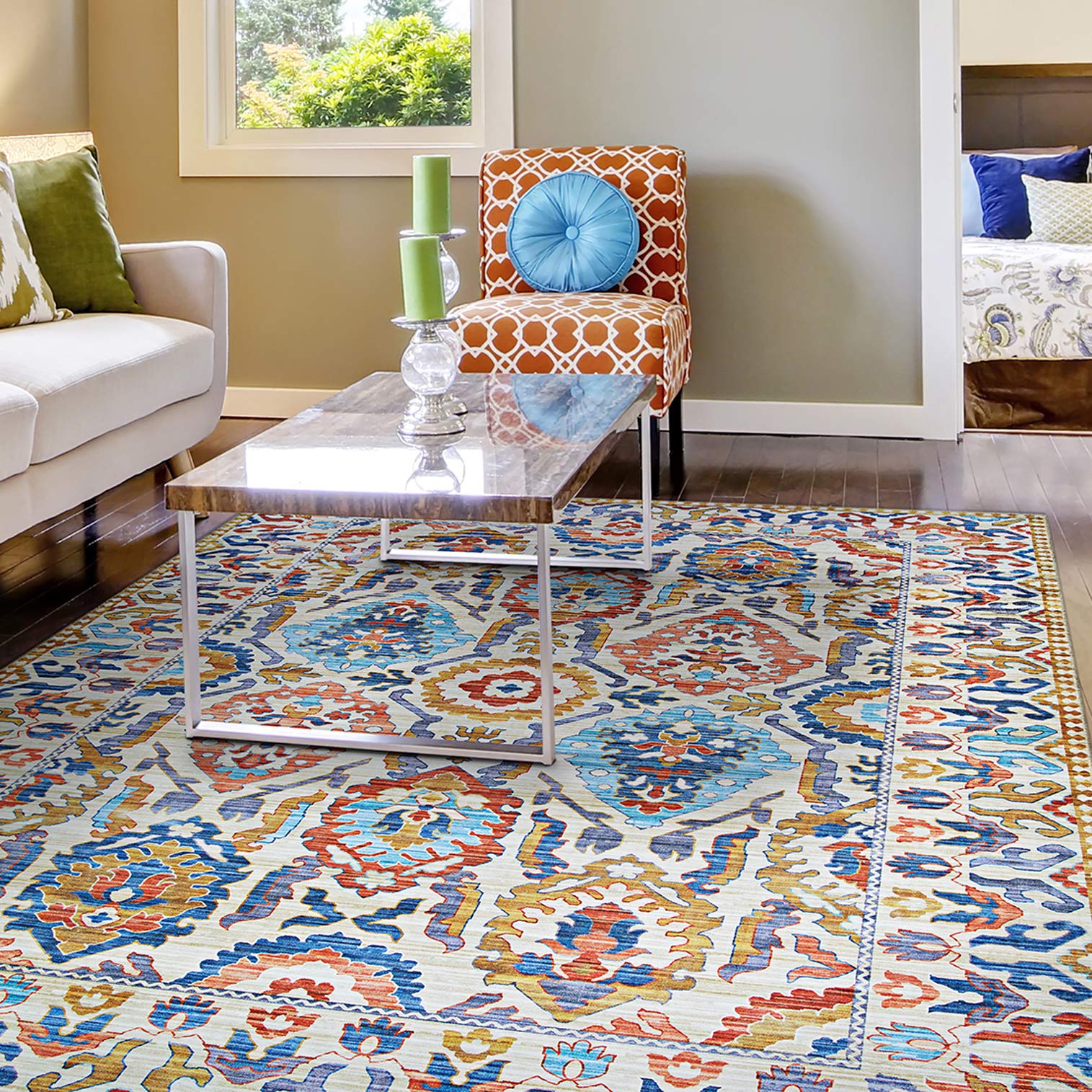 Couristan Pasha Tribal Area Rug 2' x 8' Runner in Ivory - Handwoven Vintage Design for Hallway, Entryway & Bedroom Decor