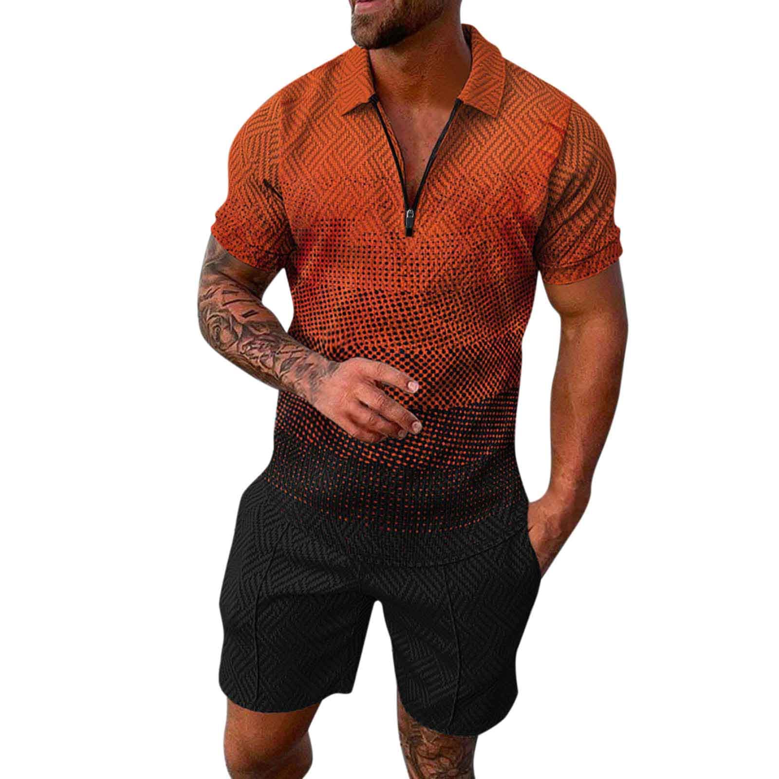 Men's 2-Piece Short Sets - Summer Casual Workout Polo Shirt & Sport Shorts Outfit with 3D Digital Print | Gym, Jogging, Sports & Activewear for Men | Perfect for Workouts, Running, Basketball & Outdoor Activities