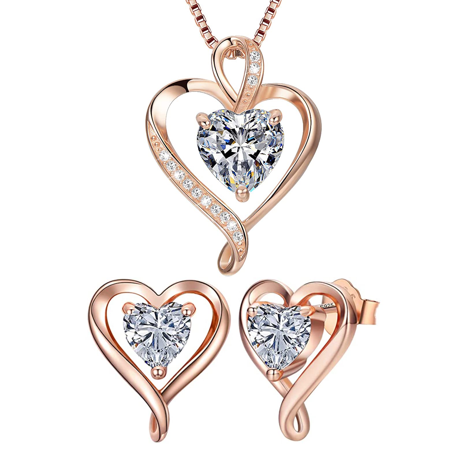 LAVUMO Heart Necklace & Earrings Set - Romantic Anniversary Birthday Gift for Women, Wife, Mom, Girlfriend | Perfect for Valentine's Day, Mother's Day, Wedding & Special Occasions