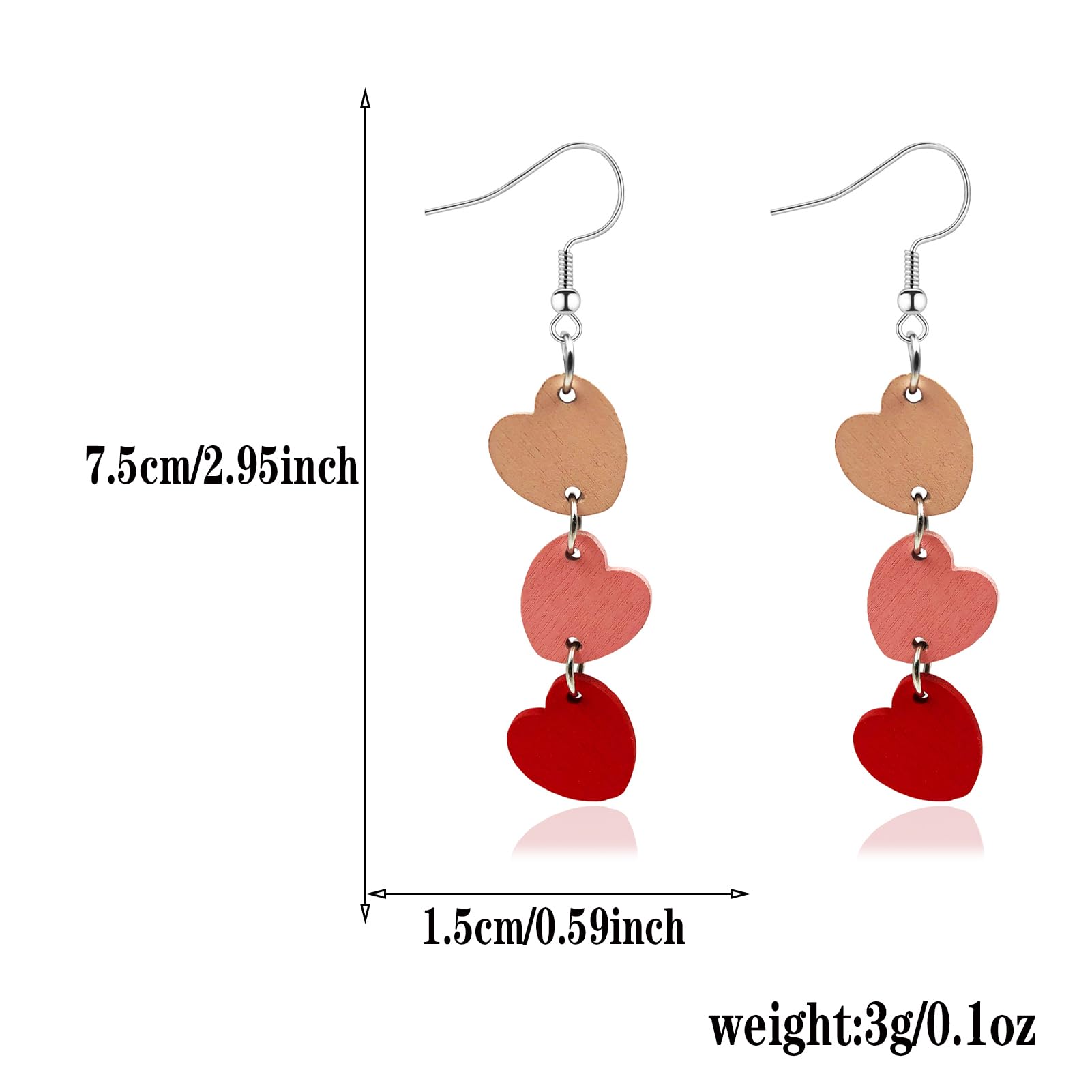 Valentine's Day Heart Dangle Earrings for Women - Triple LOVE Heart Drop Earrings, Red Heart Jewelry Gift for Her | Perfect for Valentine's Gifts, Anniversary, Date Night & Romantic Occasions