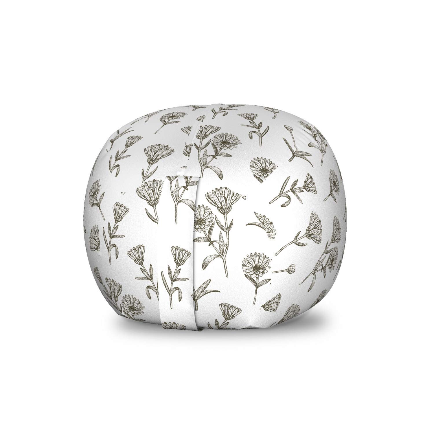 Ambesonne Botany Storage Toy Bag Chair - Sage Green & White Washable Organizer for Stuffed Animals | Medicinal & Edible Plants Design with Calendula Flowers & Forest Aromatherapy Pattern | Perfect for Kids' Room, Nursery, Playroom & Pet Storage
