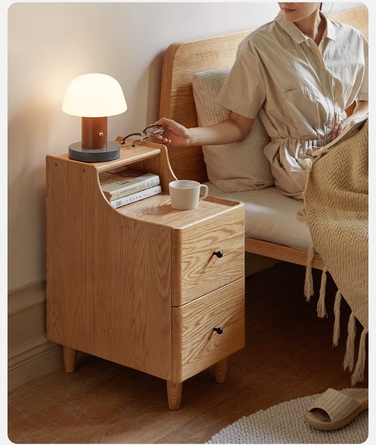 Solid Oak and Ash Wood Nightstand - Rustic Bedside Table with Drawer for Bedroom, Living Room, or Guest Room - Durable Wooden End Table for Home Decor