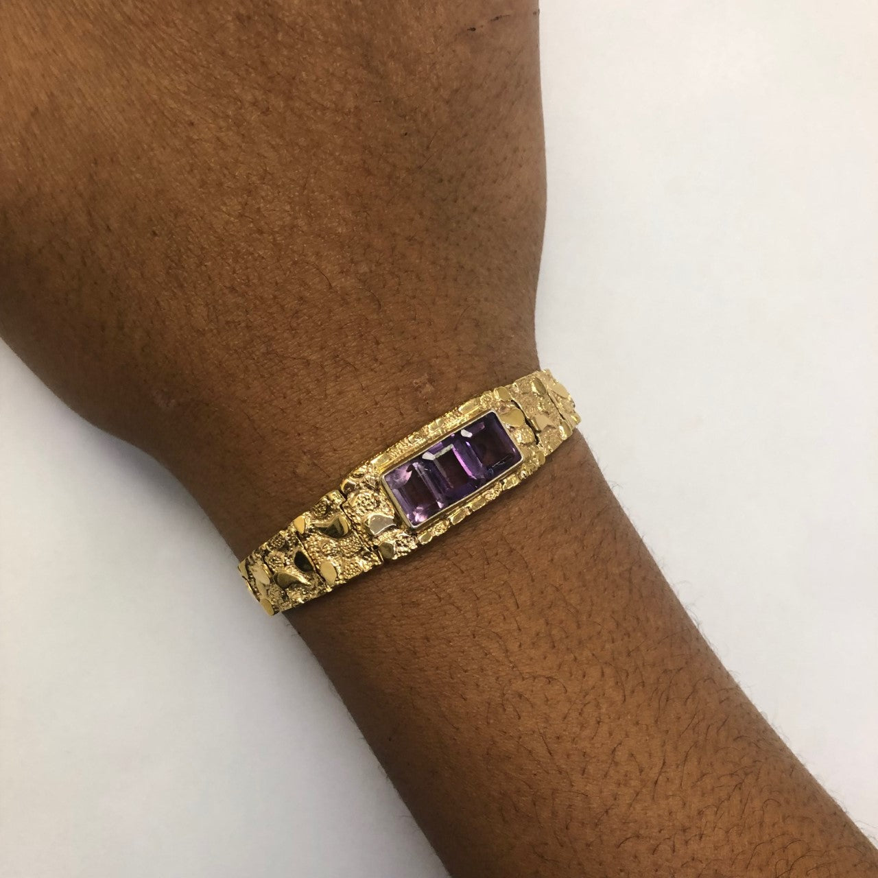 Textured Link Amethyst Bracelet - 6.00ctw Natural Gemstone Jewelry for Women - Adjustable 7.5 Inch - Perfect for Everyday Wear, Gifts & Special Occasions