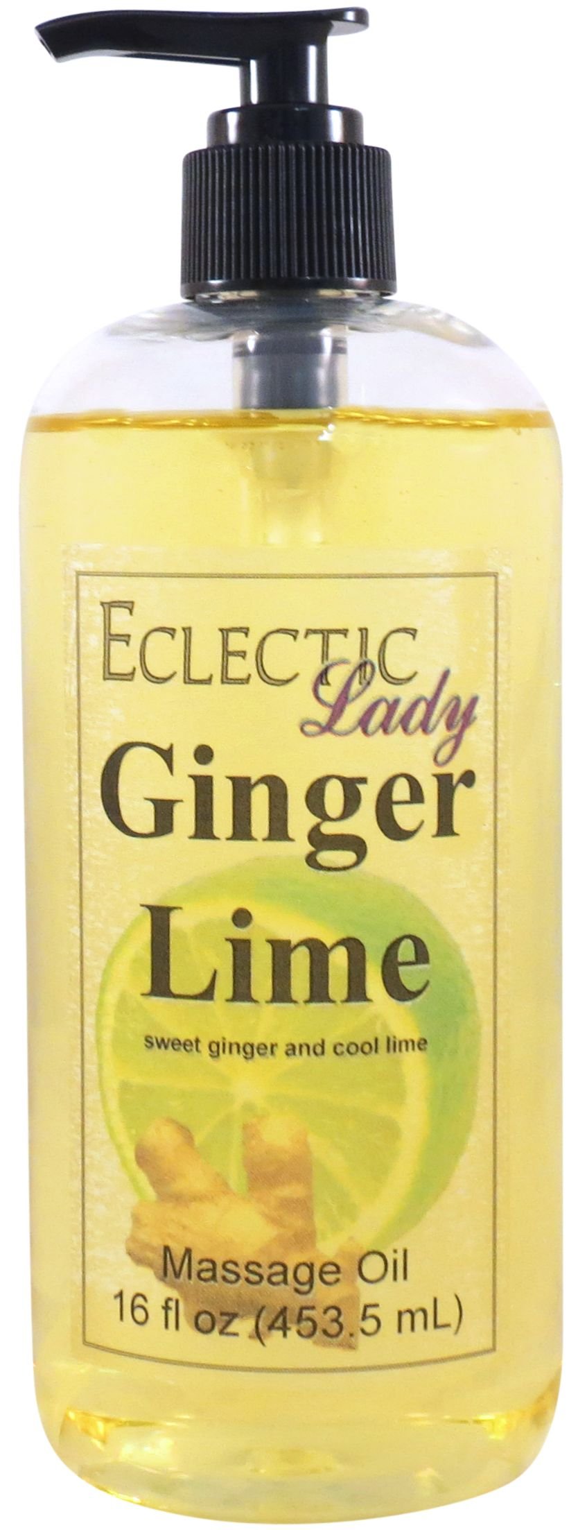 Ginger Lime Massage Oil 16oz - Natural Aromatherapy with Sweet Almond & Jojoba Oil - Preservative Free Relaxing Body Massage Oil for Stress Relief & Muscle Tension - Perfect for Spa, Yoga & Home Wellness