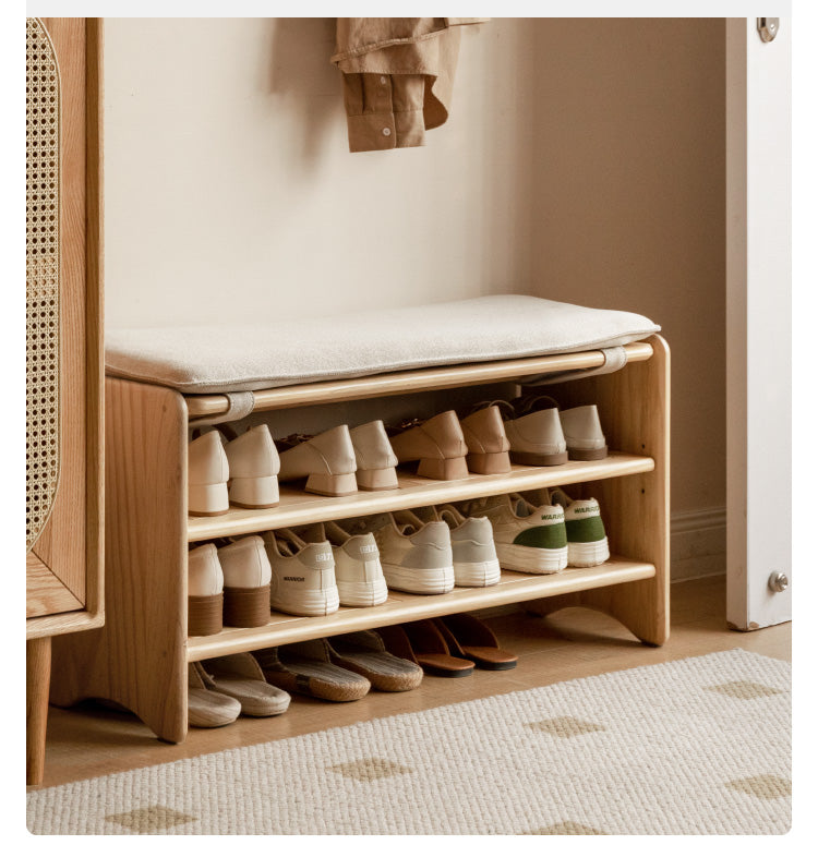 Solid Pine Wood Shoe Bench - 3-Tier Rustic Entryway Shoe Rack with Storage Shelf | Perfect for Mudroom, Hallway & Closet Organization (Natural Wood Finish)