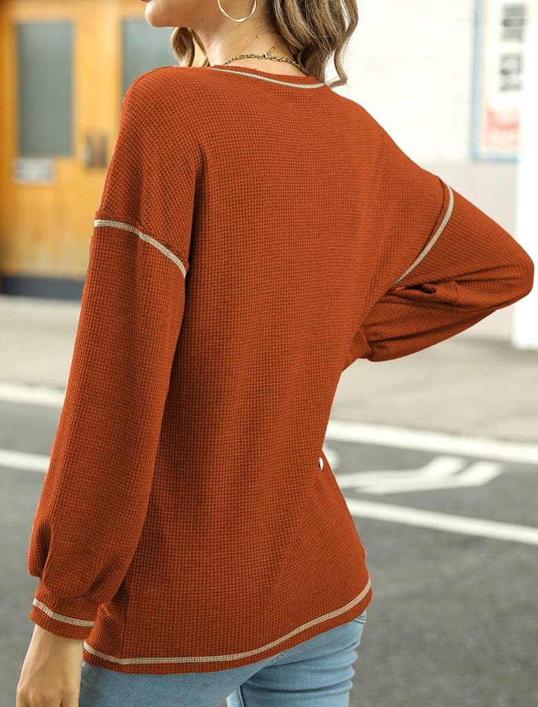 Locryz Women's Waffle Knit Tunic Top - Long Sleeve Loose Pullover Blouse with Drop Shoulder & Pocket | Casual Fall Winter Outfit, Layering Shirt for Work Office & Weekend Outings