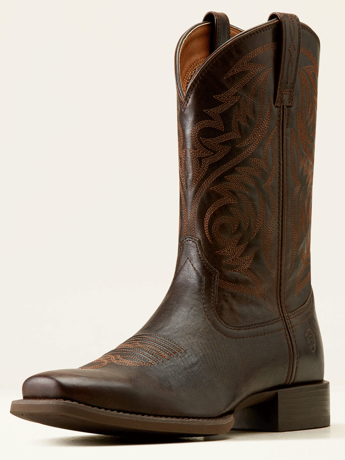 Ariat Men's Sport Herdsman Cowboy Boots - Burnished Chocolate Brown - Western Riding, Country Fashion & Outdoor Work Boots for Men