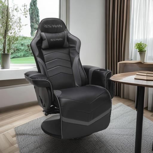 RESPAWN 900 Racing Style Gaming Recliner Chair - Gray Ergonomic Video Game Chair with Footrest for PC, Console & Home Theater Gaming Comfort