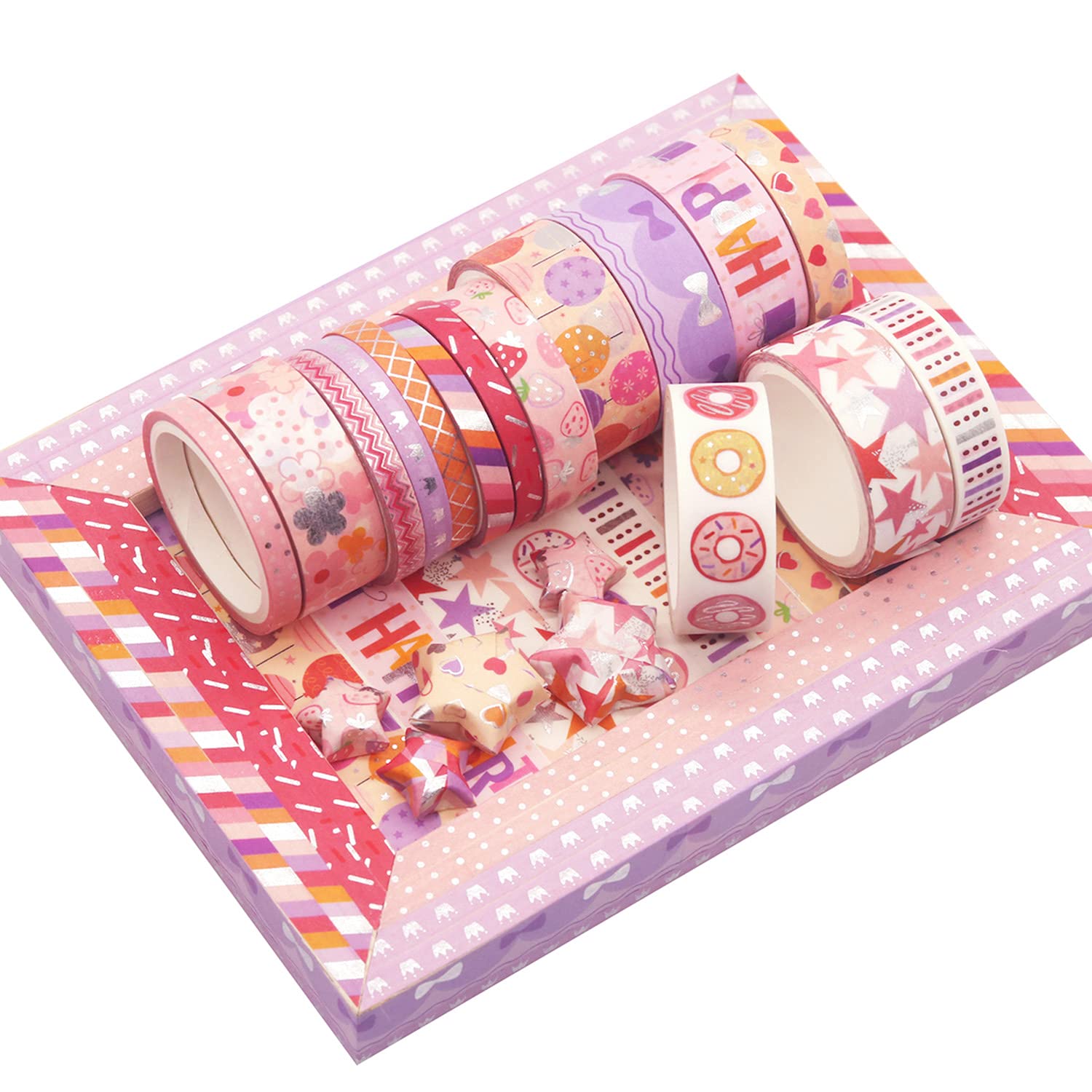 YUBX Birthday Washi Tape Set - 15 Rolls Silver Foil Decorative Masking Tapes for DIY Crafts, Scrapbooking, Journaling, Planner Decor & Gift Wrapping - Perfect for Party Decorations, Card Making & Creative Projects