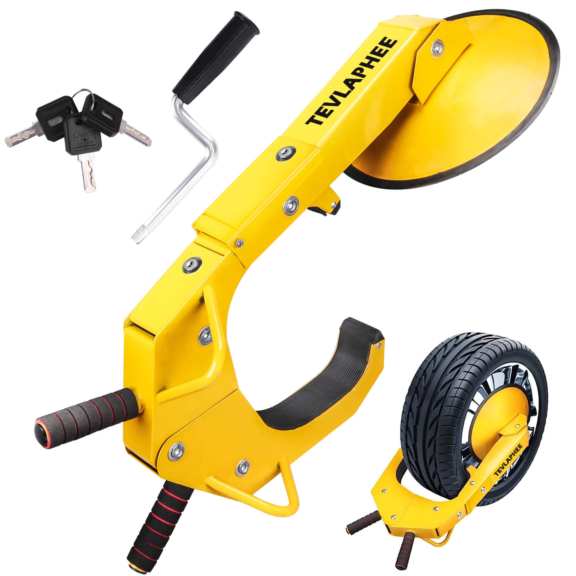 Upgraded Tevlaphee Wheel Lock - Anti-Theft Car Boot Tire Lock for Cars, Trucks, SUVs & Trailers | Adjustable Dual Lock Claw with Lug Nut Cover | Perfect for Parking Security, Road Trips & Camper Protection