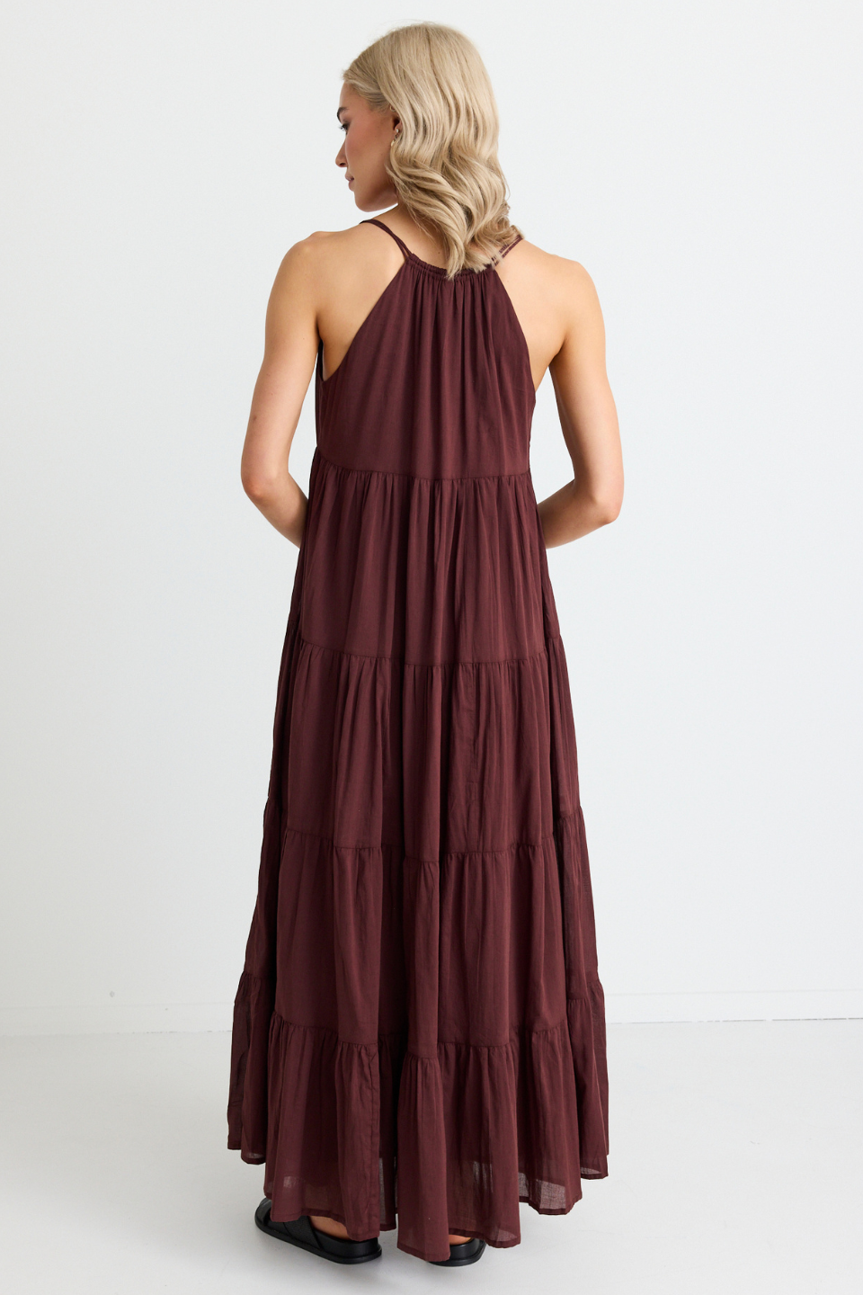 Elegant Rosewood Strappy Tiered Maxi Dress for Women - Boho Summer Beach Wedding Party Dress | Perfect for Vacations, Date Nights & Special Occasions