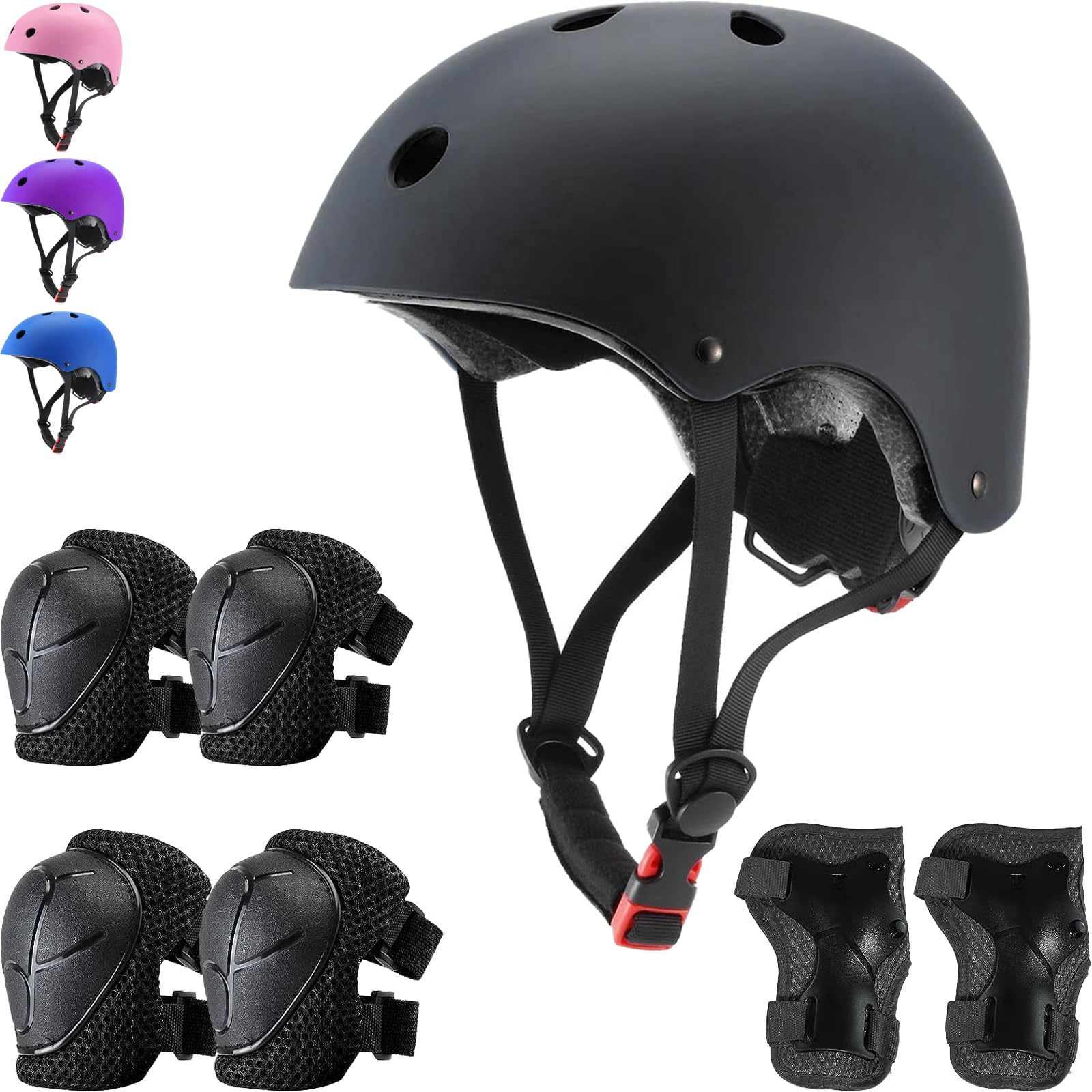 **Adjustable Kids Helmet Set with Elbow, Knee & Wrist Pads - Safety Gear for Boys & Girls Ages 3-8 - Perfect for Skateboarding, Roller Skating & Scooters**