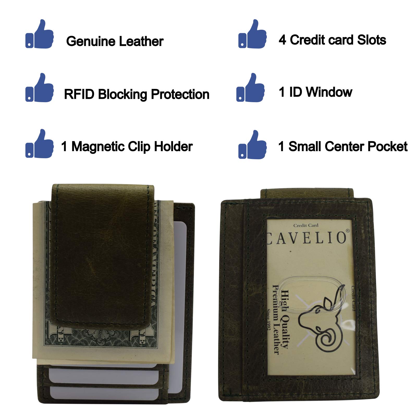 Slim RFID Blocking Leather Money Clip Wallet for Men - Super Strong Magnetic - Perfect for Front Pocket, Travel & Everyday Carry