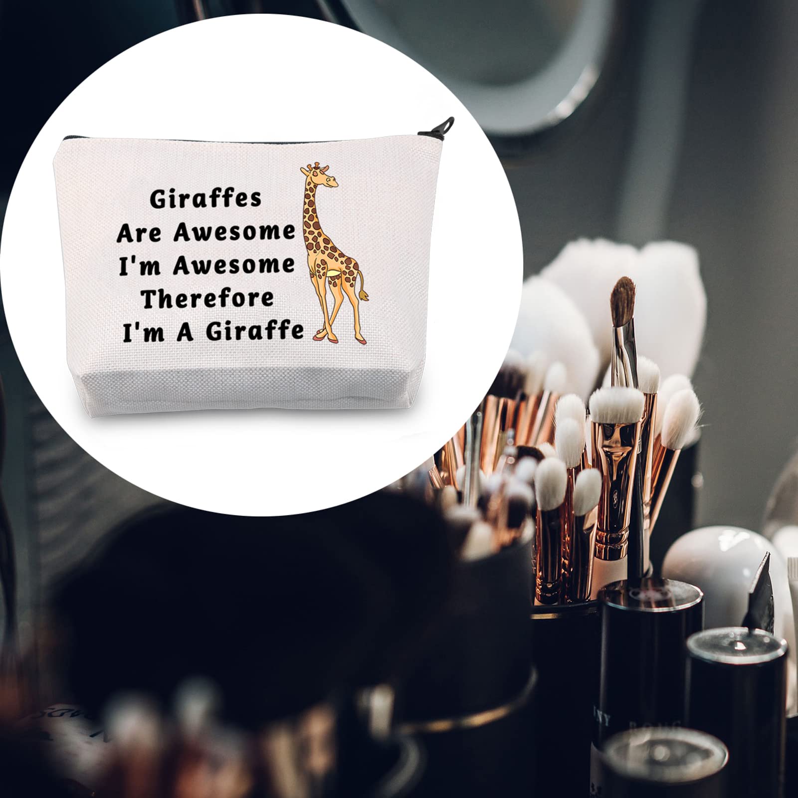 LEVLO Funny Giraffe Makeup Bag - Cute Giraffe Lover Gift for Women - 'I'm Awesome Therefore I'm A Giraffe' Cosmetic Pouch - Perfect for Travel, Gym & Everyday Use