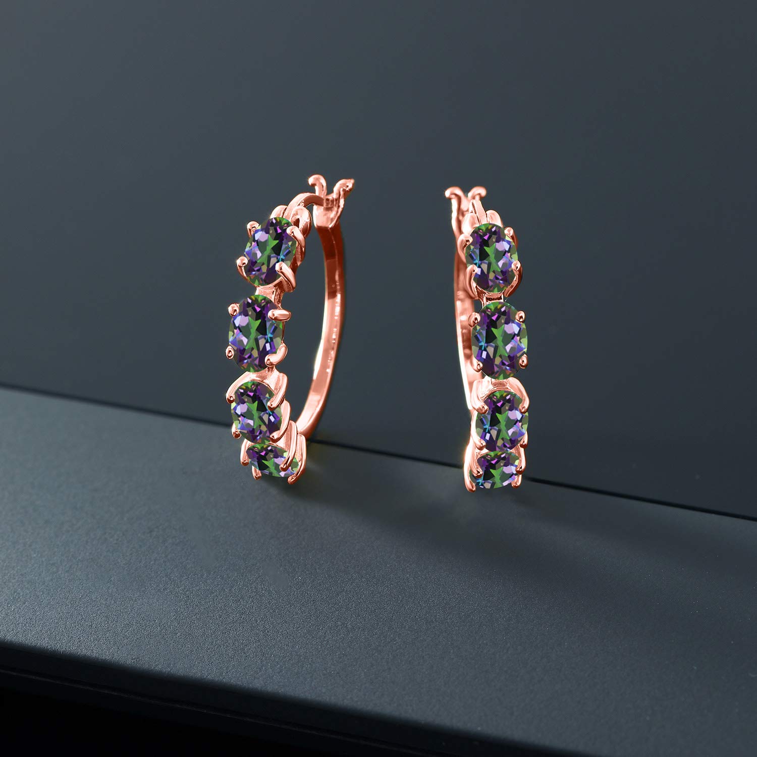Gem Stone King 18K Rose Gold Plated Sterling Silver Oval Birthstone Hoop Earrings for Women | 6x4mm Oval Gemstone | 22mm (0.85 Inch) Diameter | Elegant Everyday Jewelry for Birthdays, Anniversaries & Special Occasions