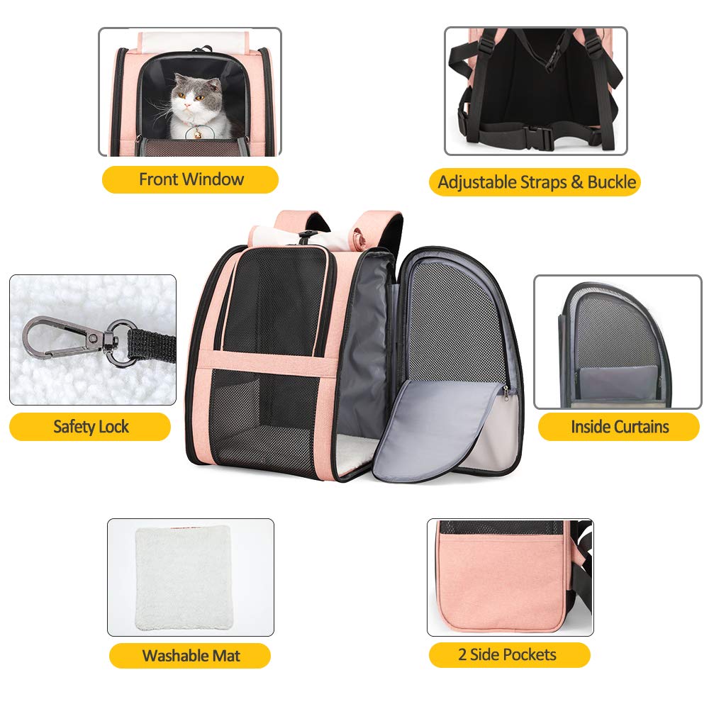 Texsens Pet Carrier Backpack for Small Dogs & Cats - Ventilated Travel Backpack with Safety Straps, Collapsible Design & Window Blind - Perfect for Hiking, Vet Visits, Winter Outings & Airplane Travel