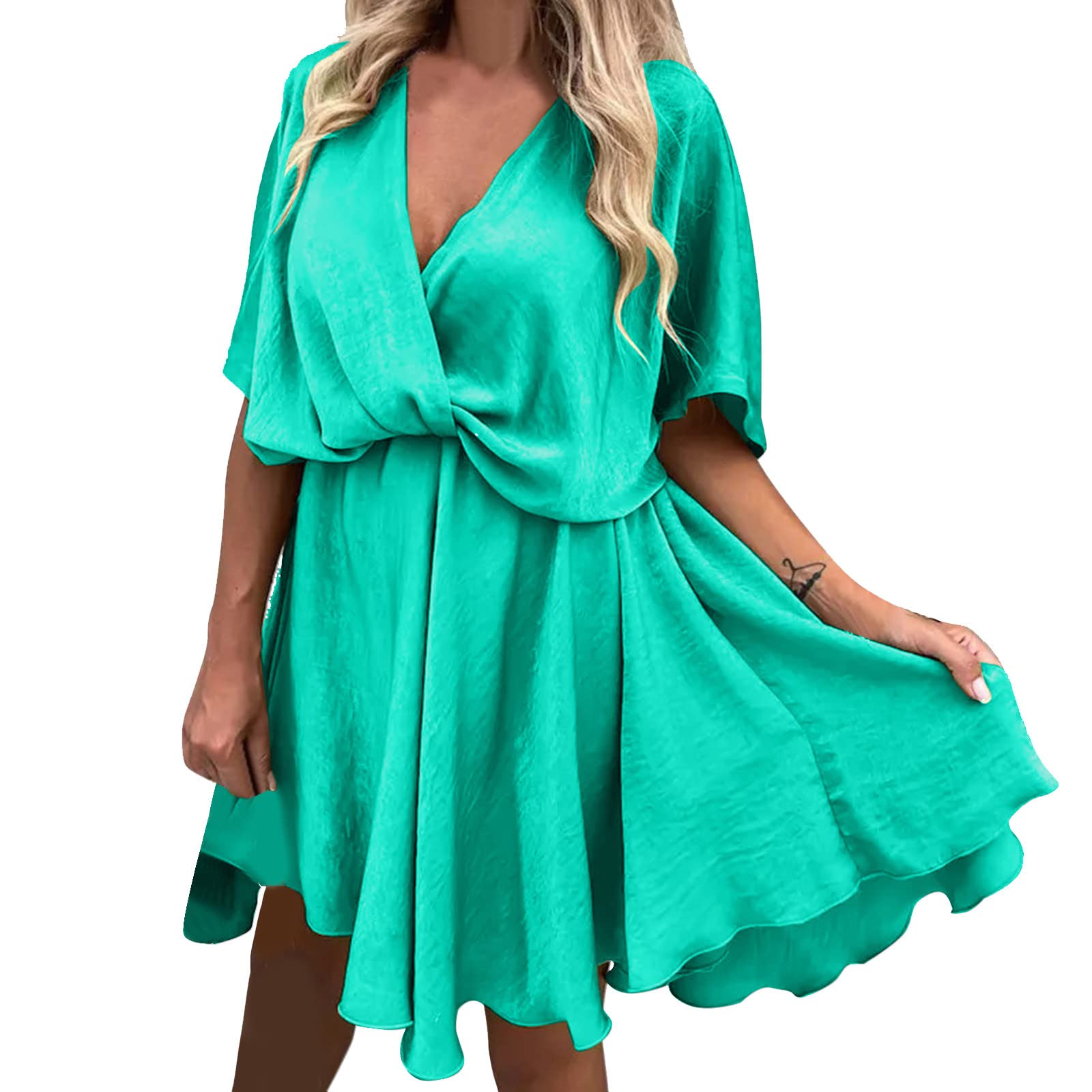 2022 Women's Summer Boho Floral Print Spaghetti Strap Sundress - O-Neck Loose Asymmetrical Plus Size Dress in Mint Green (XXL) | Perfect for Beach Vacations, Music Festivals & Casual Summer Outfits